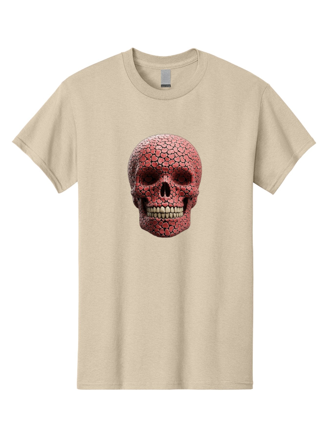 Skull-With-Hearts Men'S Graphic Tee, 100% Cotton, Comfortable Casual Summer Wear, Machine Washable, Skull Covered In Hearts, Red Hearts, Unique Design, Bold Art, Valentine'S Day Theme, Quirky Skull Art, 3D Illustration, Heart Pattern, Bad611 7