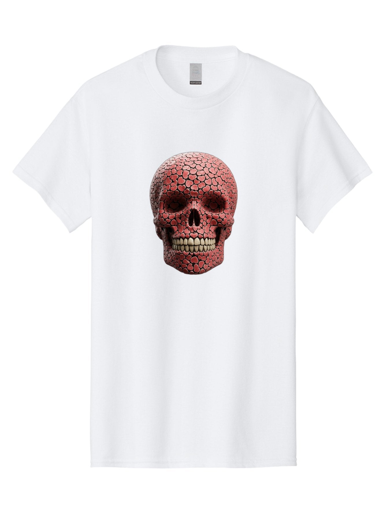 Skull-With-Hearts Men'S Graphic Tee, 100% Cotton, Comfortable Casual Summer Wear, Machine Washable, Skull Covered In Hearts, Red Hearts, Unique Design, Bold Art, Valentine'S Day Theme, Quirky Skull Art, 3D Illustration, Heart Pattern, Bad611 5