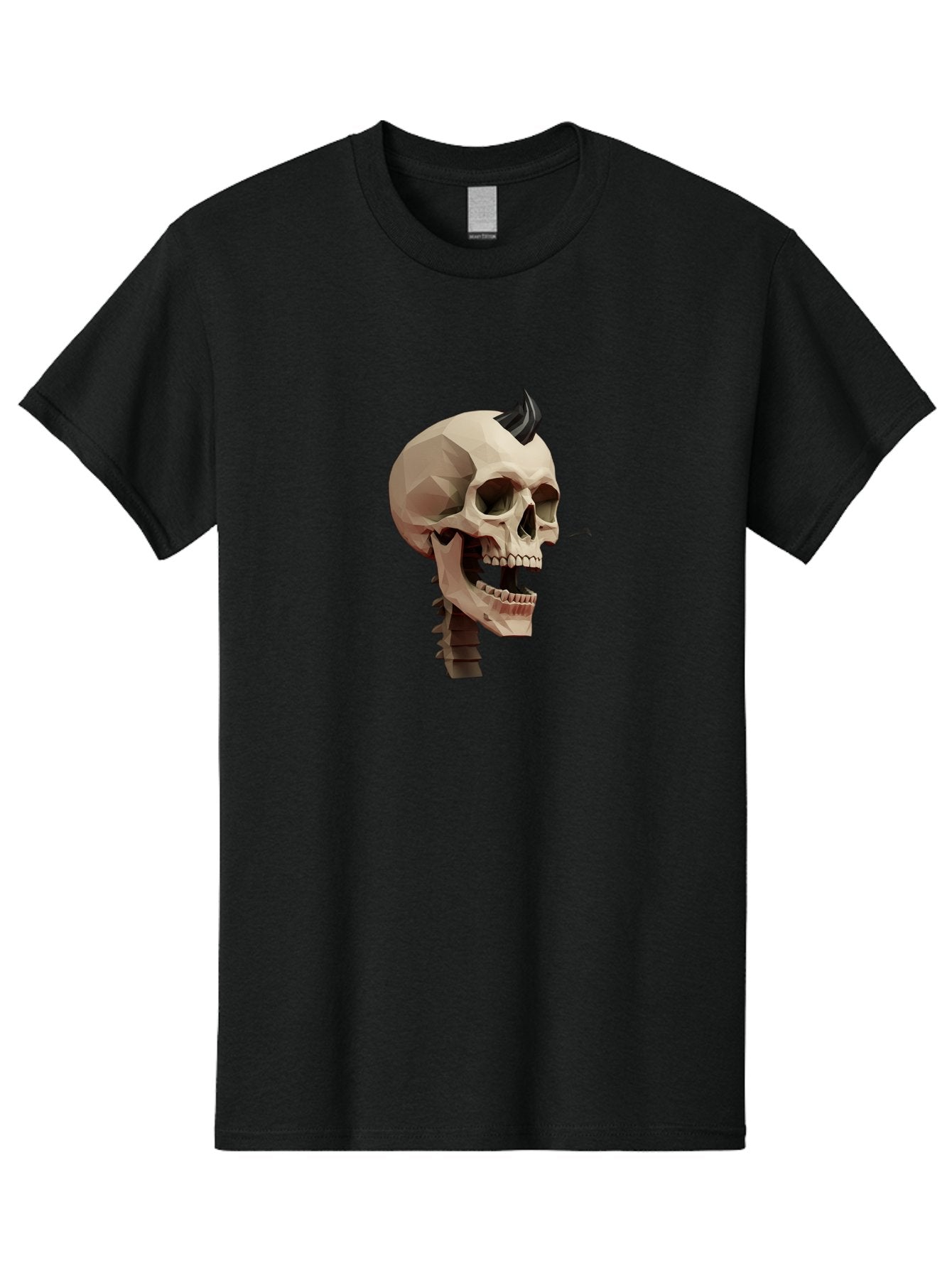 Skull-With-Mohawk Men'S Graphic Tee, 100% Cotton, Comfortable Casual Summer Wear, Machine Washable, Low Poly Skull, Geometric Shape, Punk Rock Style, Rock On, Low Poly Art, Gothic Skull, Punk Aesthetic, 3D Model, Skull Design Bad612 6