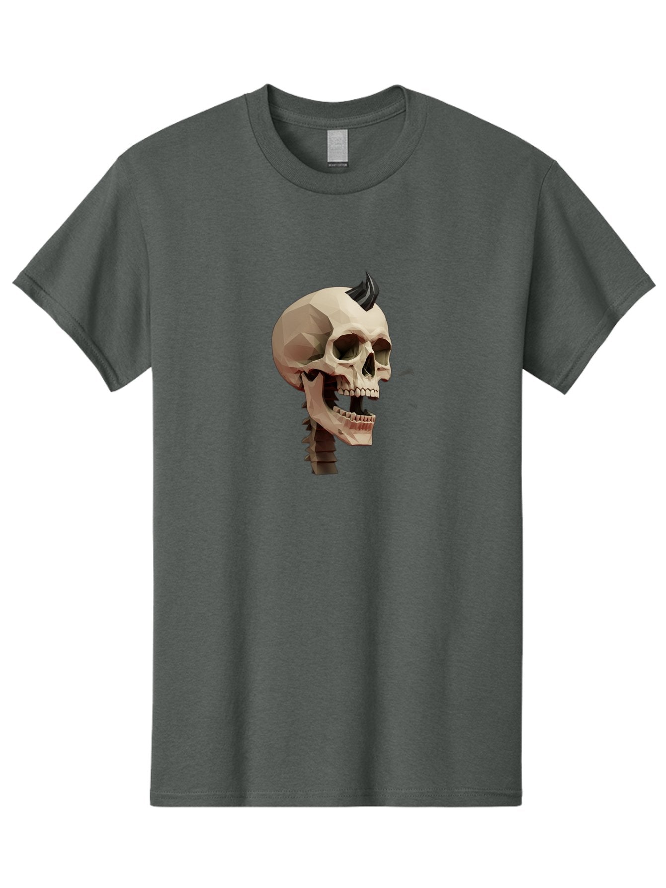 Skull-With-Mohawk Men'S Graphic Tee, 100% Cotton, Comfortable Casual Summer Wear, Machine Washable, Low Poly Skull, Geometric Shape, Punk Rock Style, Rock On, Low Poly Art, Gothic Skull, Punk Aesthetic, 3D Model, Skull Design Bad612 11