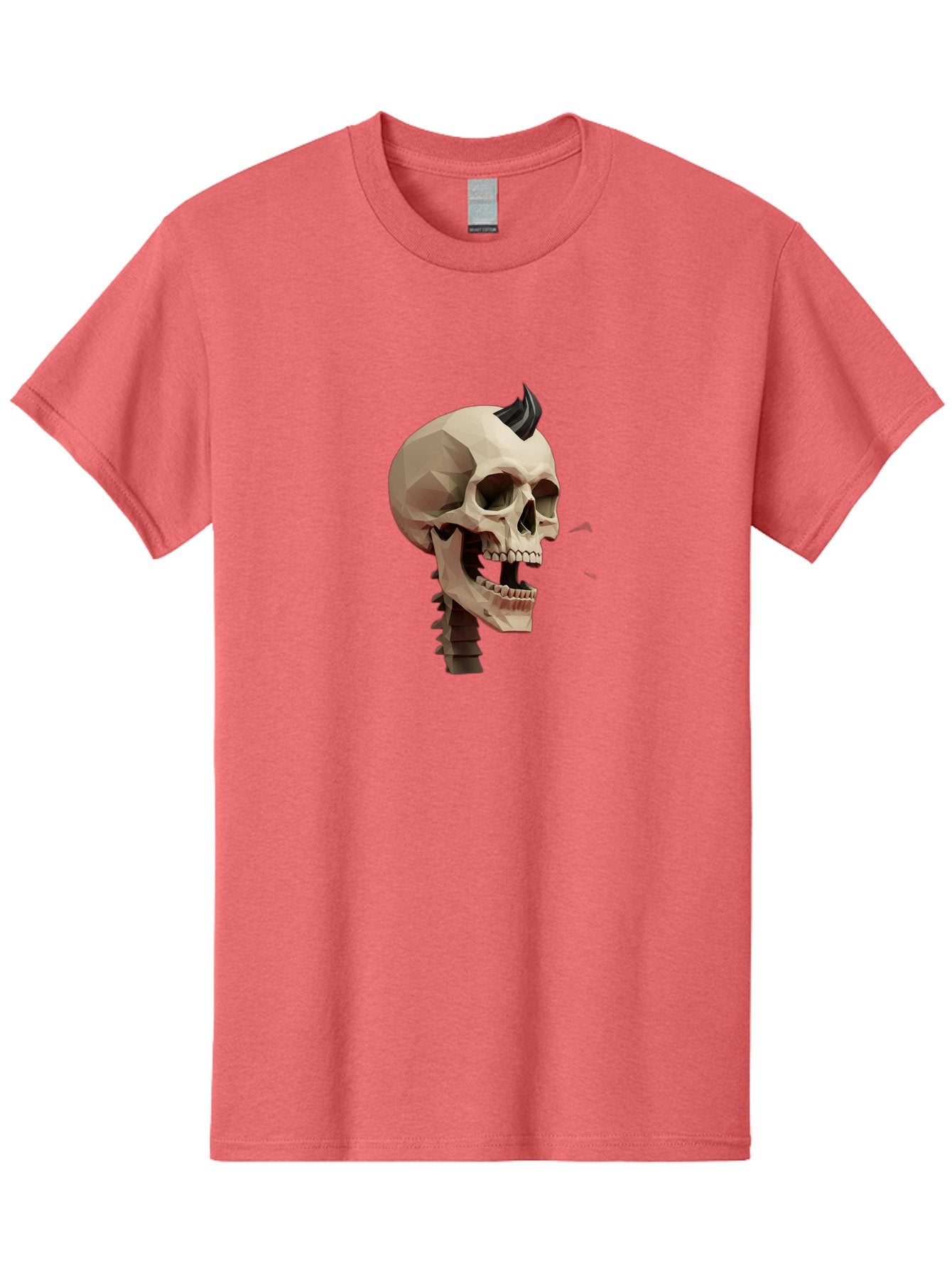 Skull-With-Mohawk Men'S Graphic Tee, 100% Cotton, Comfortable Casual Summer Wear, Machine Washable, Low Poly Skull, Geometric Shape, Punk Rock Style, Rock On, Low Poly Art, Gothic Skull, Punk Aesthetic, 3D Model, Skull Design Bad612 12