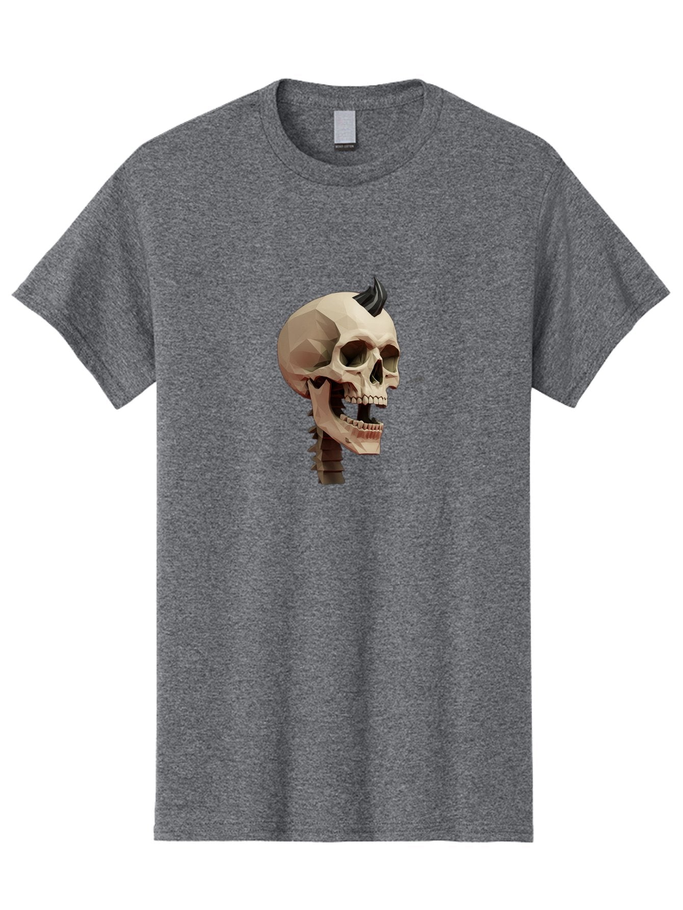 Skull-With-Mohawk Men'S Graphic Tee, 100% Cotton, Comfortable Casual Summer Wear, Machine Washable, Low Poly Skull, Geometric Shape, Punk Rock Style, Rock On, Low Poly Art, Gothic Skull, Punk Aesthetic, 3D Model, Skull Design Bad612 15