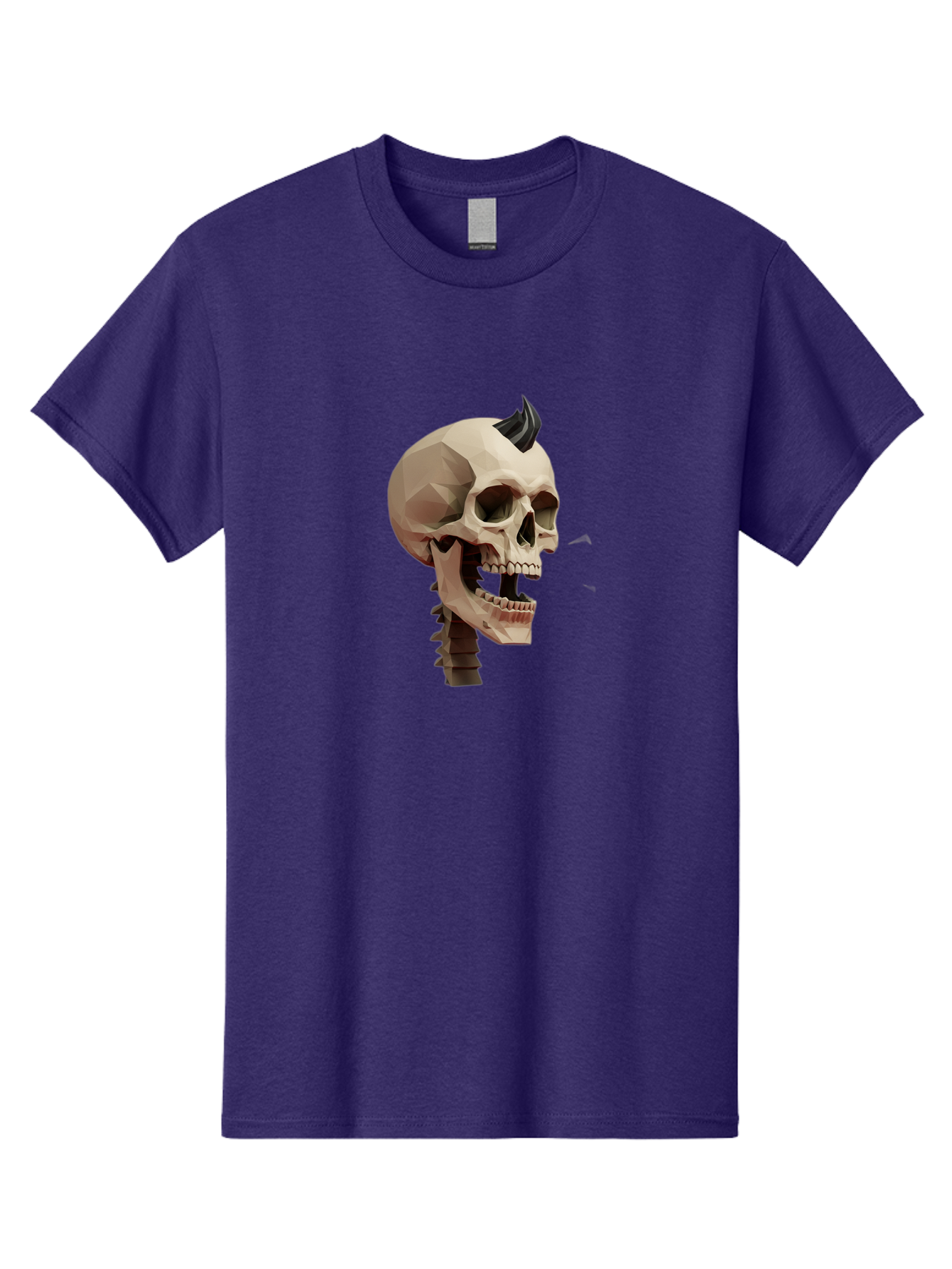 Skull-With-Mohawk Men'S Graphic Tee, 100% Cotton, Comfortable Casual Summer Wear, Machine Washable, Low Poly Skull, Geometric Shape, Punk Rock Style, Rock On, Low Poly Art, Gothic Skull, Punk Aesthetic, 3D Model, Skull Design Bad612