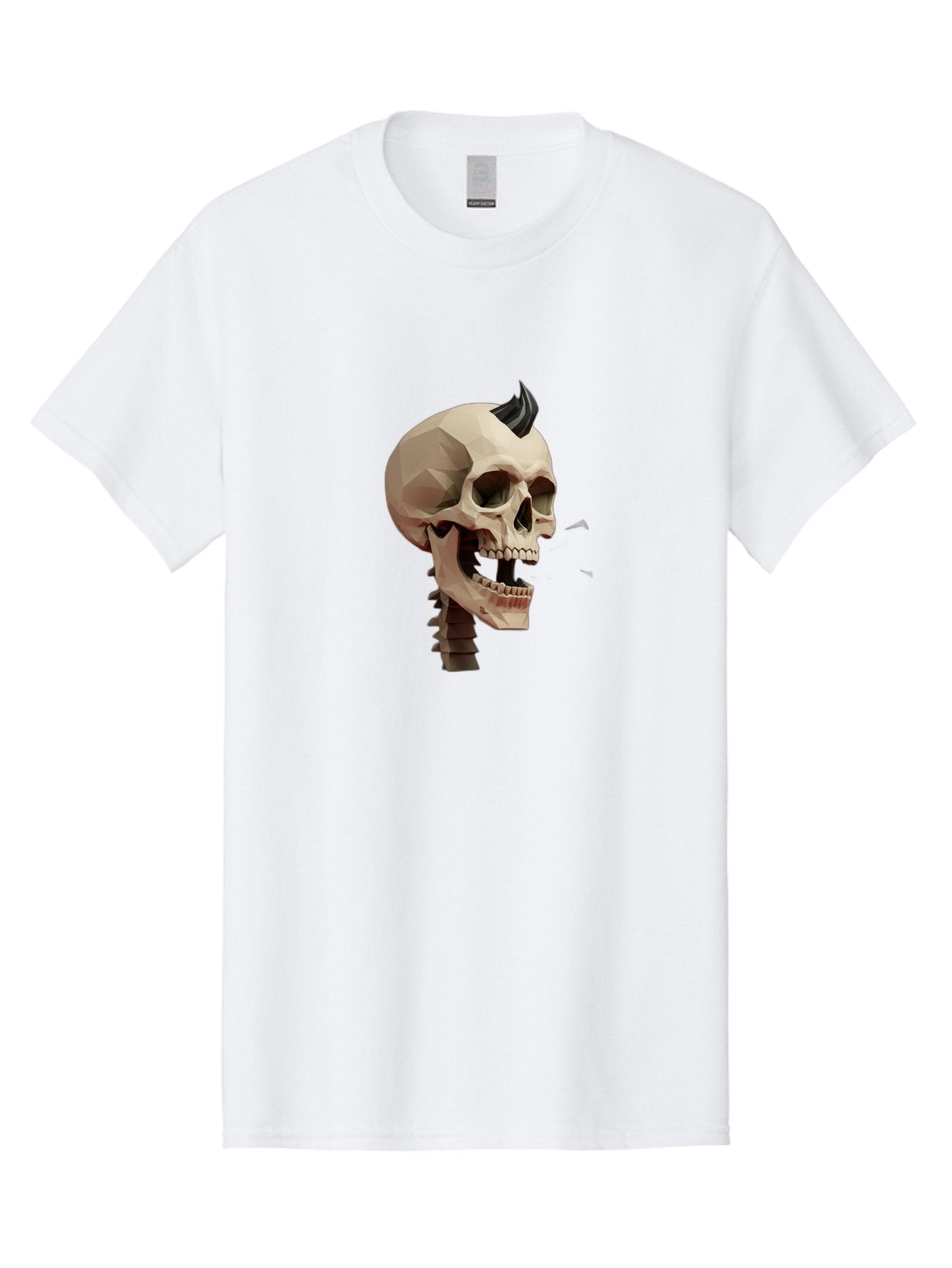 Skull-With-Mohawk Men'S Graphic Tee, 100% Cotton, Comfortable Casual Summer Wear, Machine Washable, Low Poly Skull, Geometric Shape, Punk Rock Style, Rock On, Low Poly Art, Gothic Skull, Punk Aesthetic, 3D Model, Skull Design Bad612 4