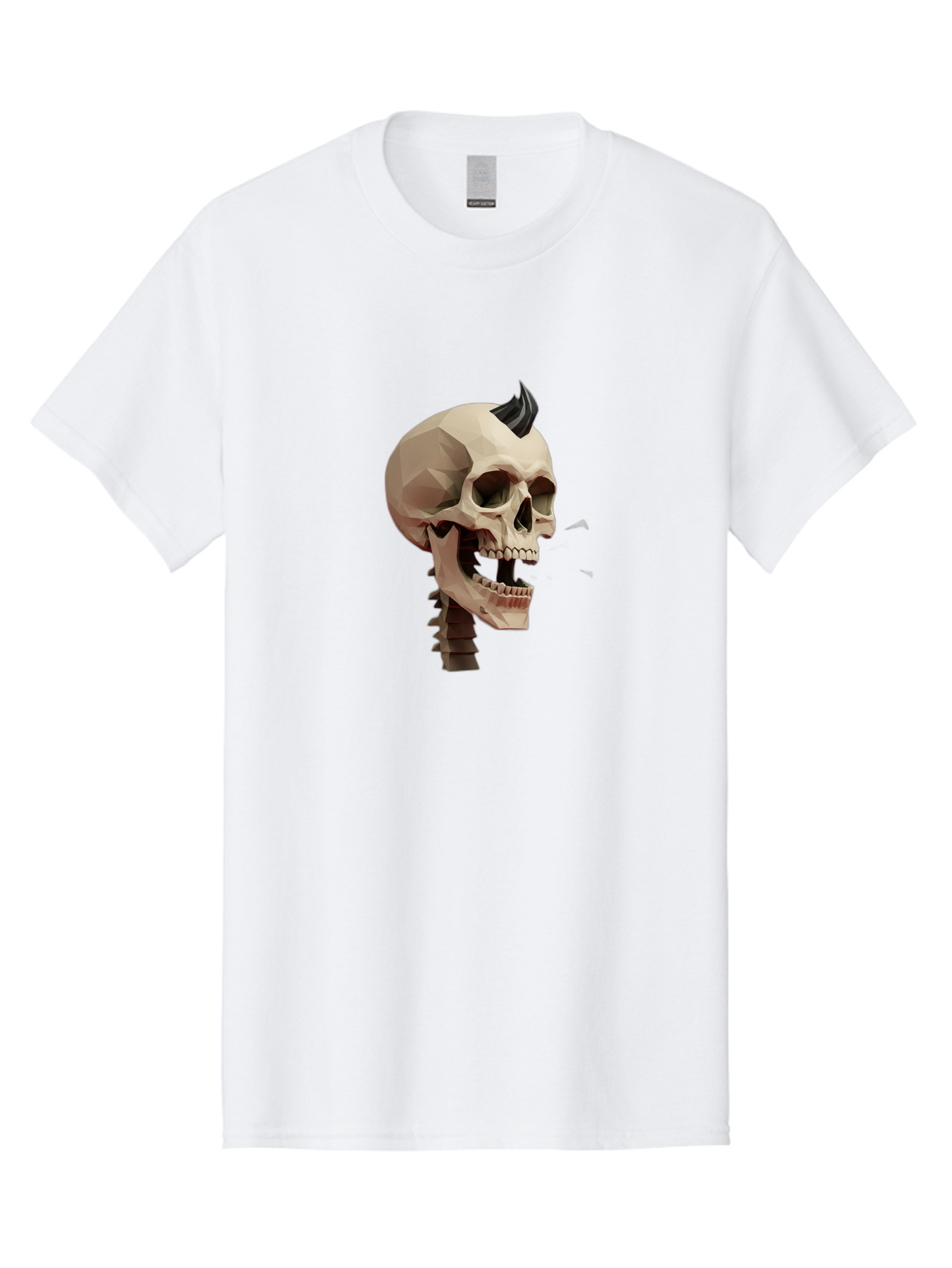 Skull-With-Mohawk Men'S Graphic Tee, 100% Cotton, Comfortable Casual Summer Wear, Machine Washable, Low Poly Skull, Geometric Shape, Punk Rock Style, Rock On, Low Poly Art, Gothic Skull, Punk Aesthetic, 3D Model, Skull Design Bad612 12