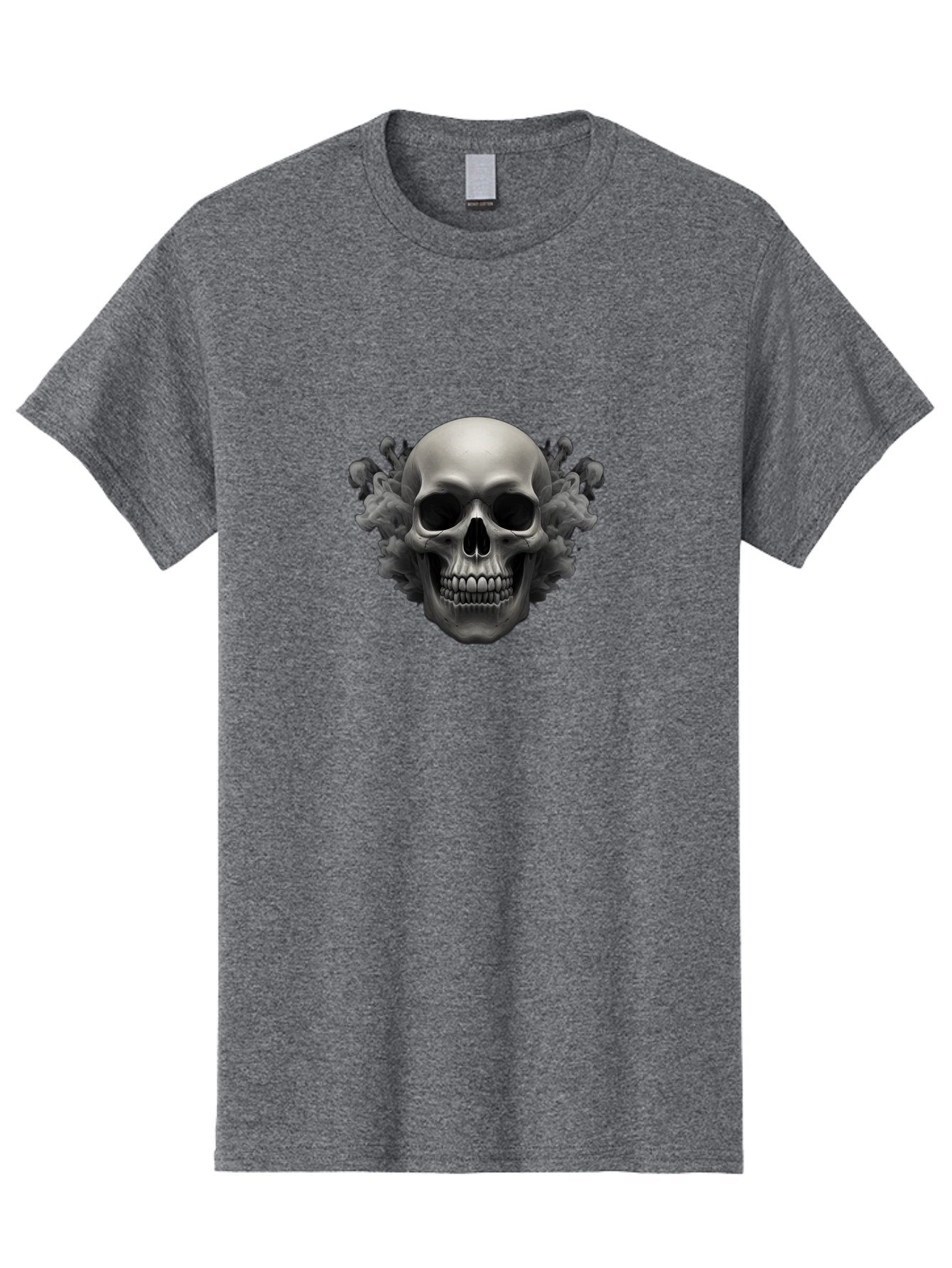 Skull-With-Mushrooms Men'S Graphic Tee, 100% Cotton, Comfortable Casual Summer Wear, Machine Washable, Skull Illustration, Gray Skull, Mushroom Cloud, Fungi Art, Gothic Design, Dark Art, Spooky Graphics, Mysterious Imagery, Eerie Atmosphere, Bad613 7