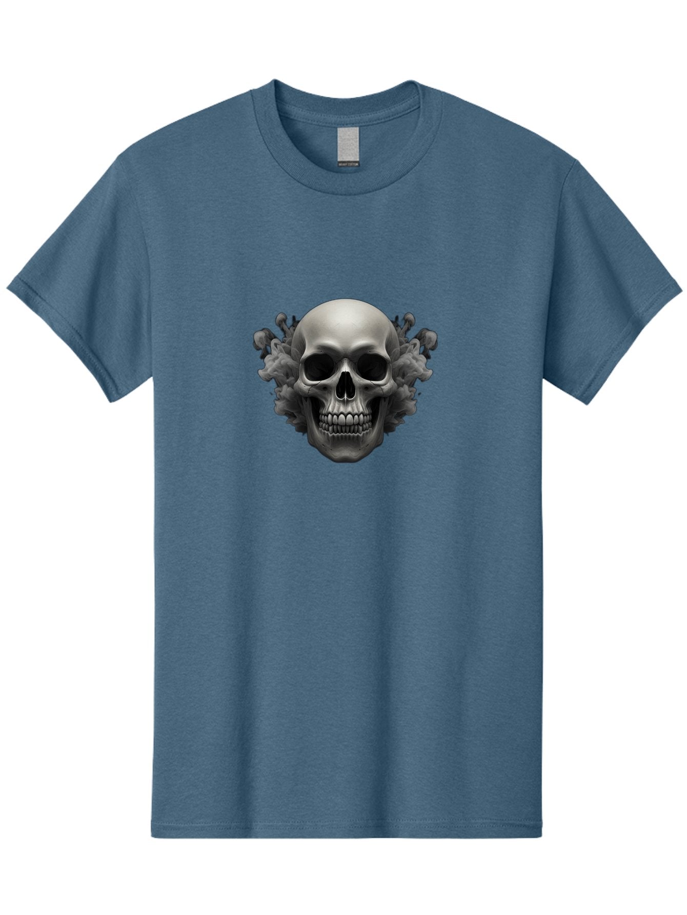 Skull-With-Mushrooms Men'S Graphic Tee, 100% Cotton, Comfortable Casual Summer Wear, Machine Washable, Skull Illustration, Gray Skull, Mushroom Cloud, Fungi Art, Gothic Design, Dark Art, Spooky Graphics, Mysterious Imagery, Eerie Atmosphere, Bad613 3