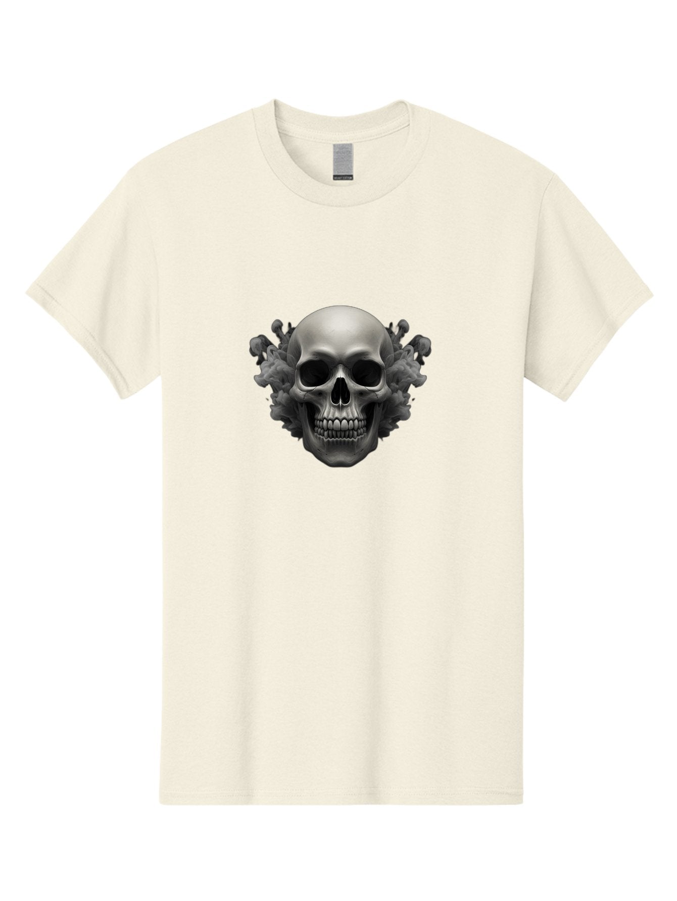 Skull-With-Mushrooms Men'S Graphic Tee, 100% Cotton, Comfortable Casual Summer Wear, Machine Washable, Skull Illustration, Gray Skull, Mushroom Cloud, Fungi Art, Gothic Design, Dark Art, Spooky Graphics, Mysterious Imagery, Eerie Atmosphere, Bad613