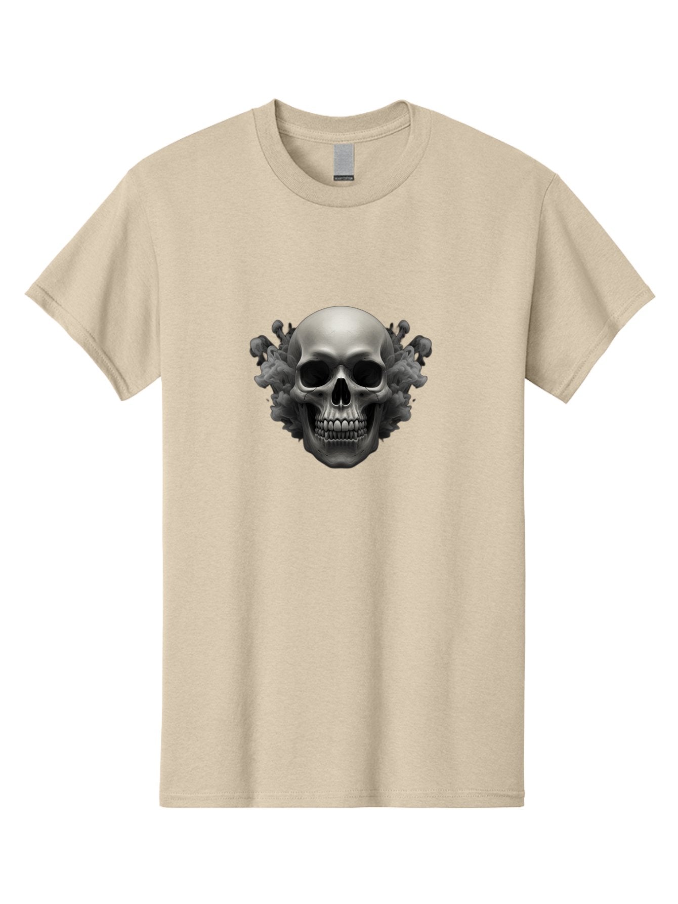 Skull-With-Mushrooms Men'S Graphic Tee, 100% Cotton, Comfortable Casual Summer Wear, Machine Washable, Skull Illustration, Gray Skull, Mushroom Cloud, Fungi Art, Gothic Design, Dark Art, Spooky Graphics, Mysterious Imagery, Eerie Atmosphere, Bad613 9