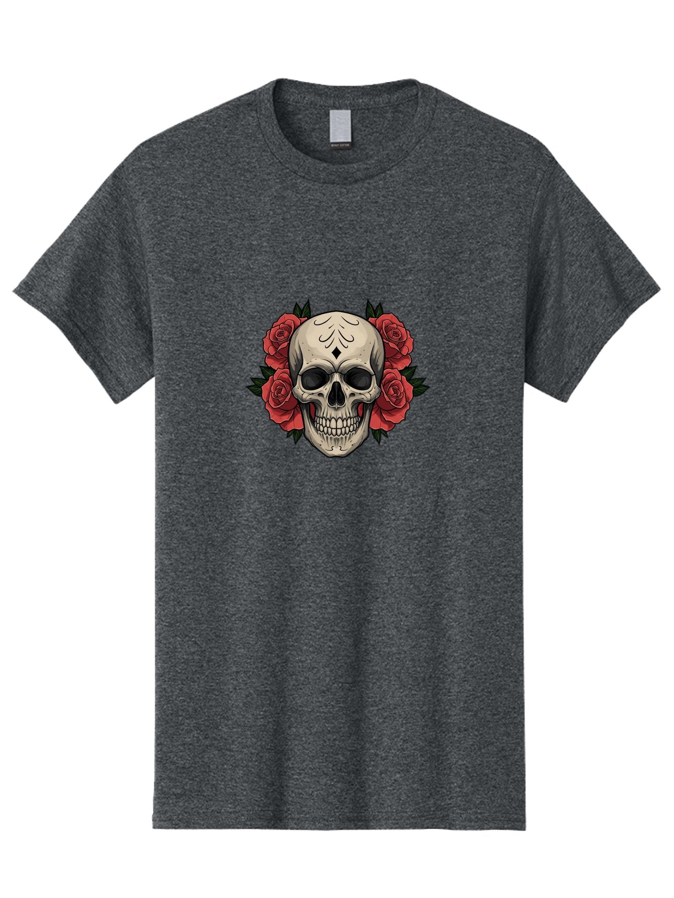 Skull-With-Roses-2 Men'S Graphic Tee, 100% Cotton, Comfortable Casual Summer Wear, Machine Washable, Skull Illustration, Red Roses, Sugar Skull, Floral Design, Gothic Art, Day Of The Dead, Tattoo Art, Skull With Flowers Bad615 7