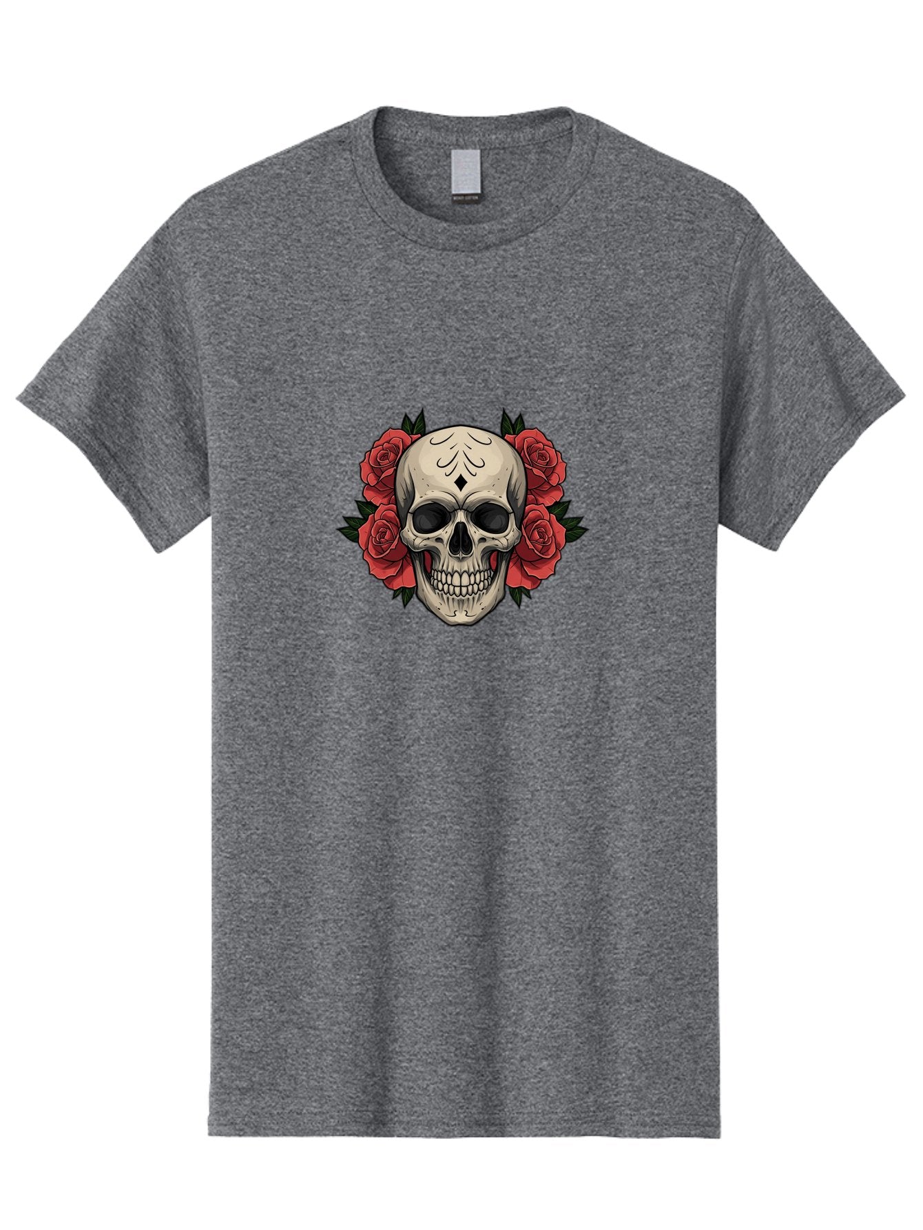 Skull-With-Roses-2 Men'S Graphic Tee, 100% Cotton, Comfortable Casual Summer Wear, Machine Washable, Skull Illustration, Red Roses, Sugar Skull, Floral Design, Gothic Art, Day Of The Dead, Tattoo Art, Skull With Flowers Bad615 14