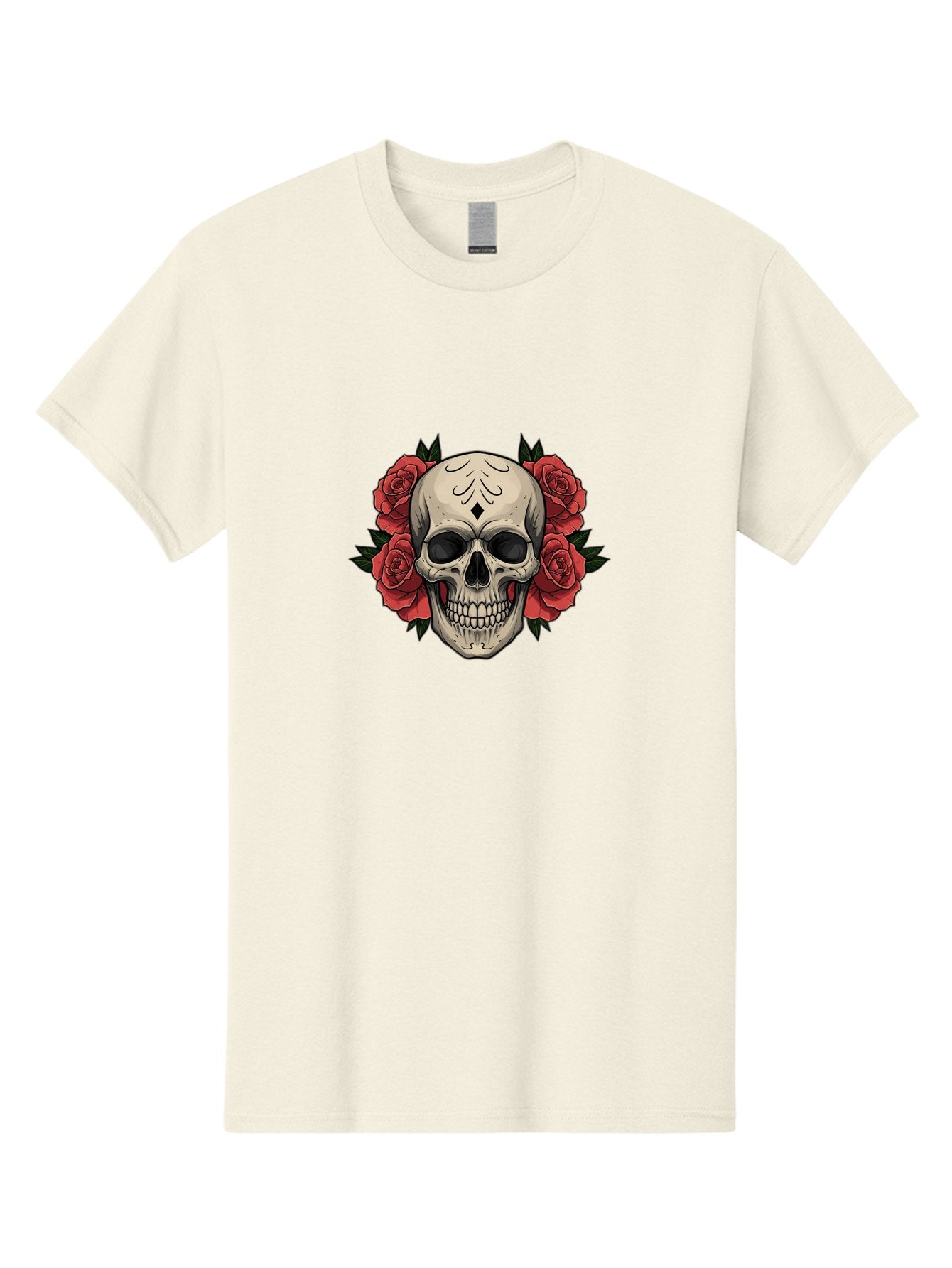 Skull-With-Roses-2 Men'S Graphic Tee, 100% Cotton, Comfortable Casual Summer Wear, Machine Washable, Skull Illustration, Red Roses, Sugar Skull, Floral Design, Gothic Art, Day Of The Dead, Tattoo Art, Skull With Flowers Bad615 12