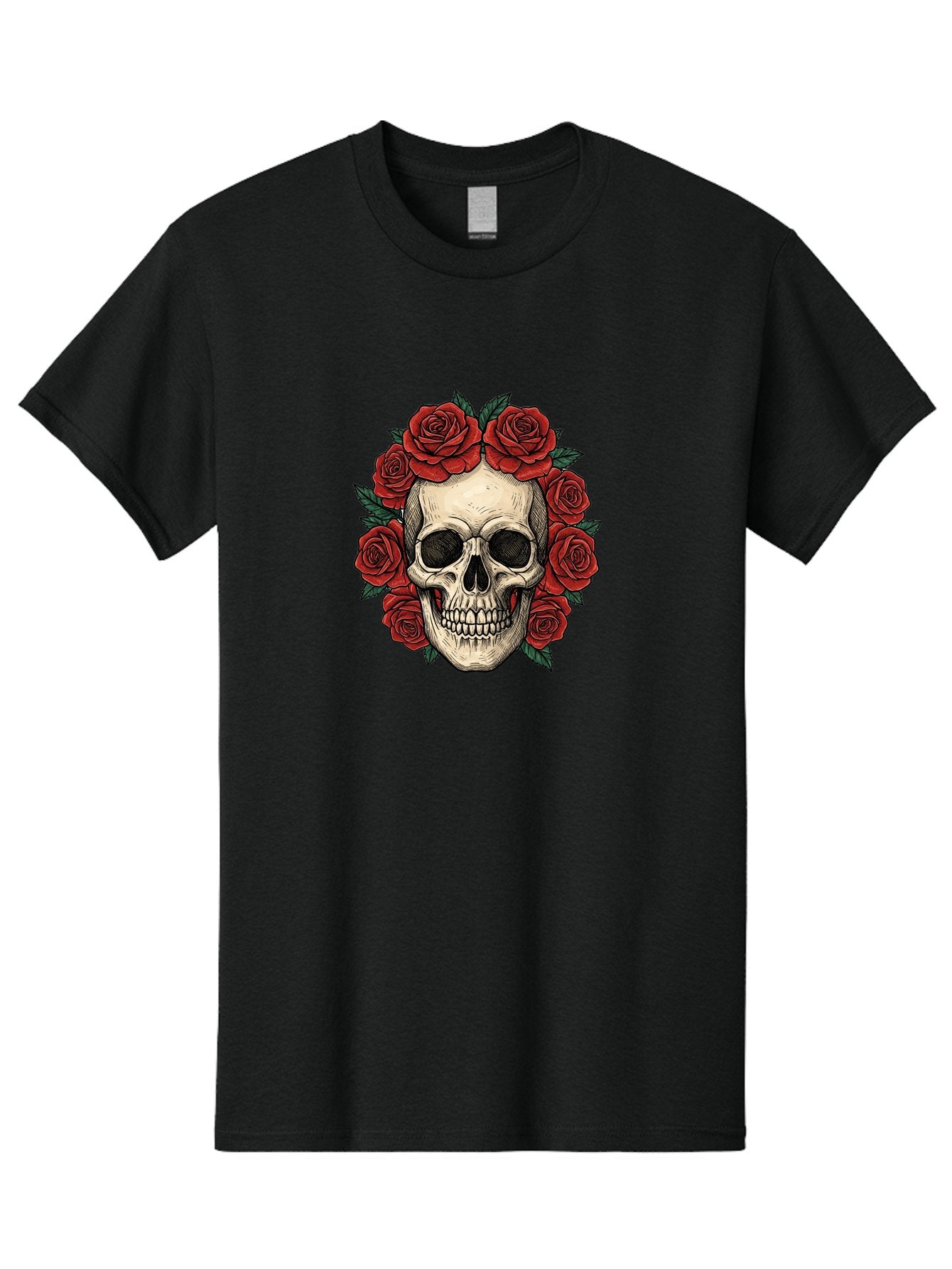 Skull-With-Roses-3 Men'S Graphic Tee, 100% Cotton, Comfortable Casual Summer Wear, Machine Washable, Skull With Red Roses, Sugar Skull, Day Of The Dead, Floral Wreath, Gothic Romance, Dark Art, Vintage Illustration, Red Roses, Tattoo Art Bad616 13