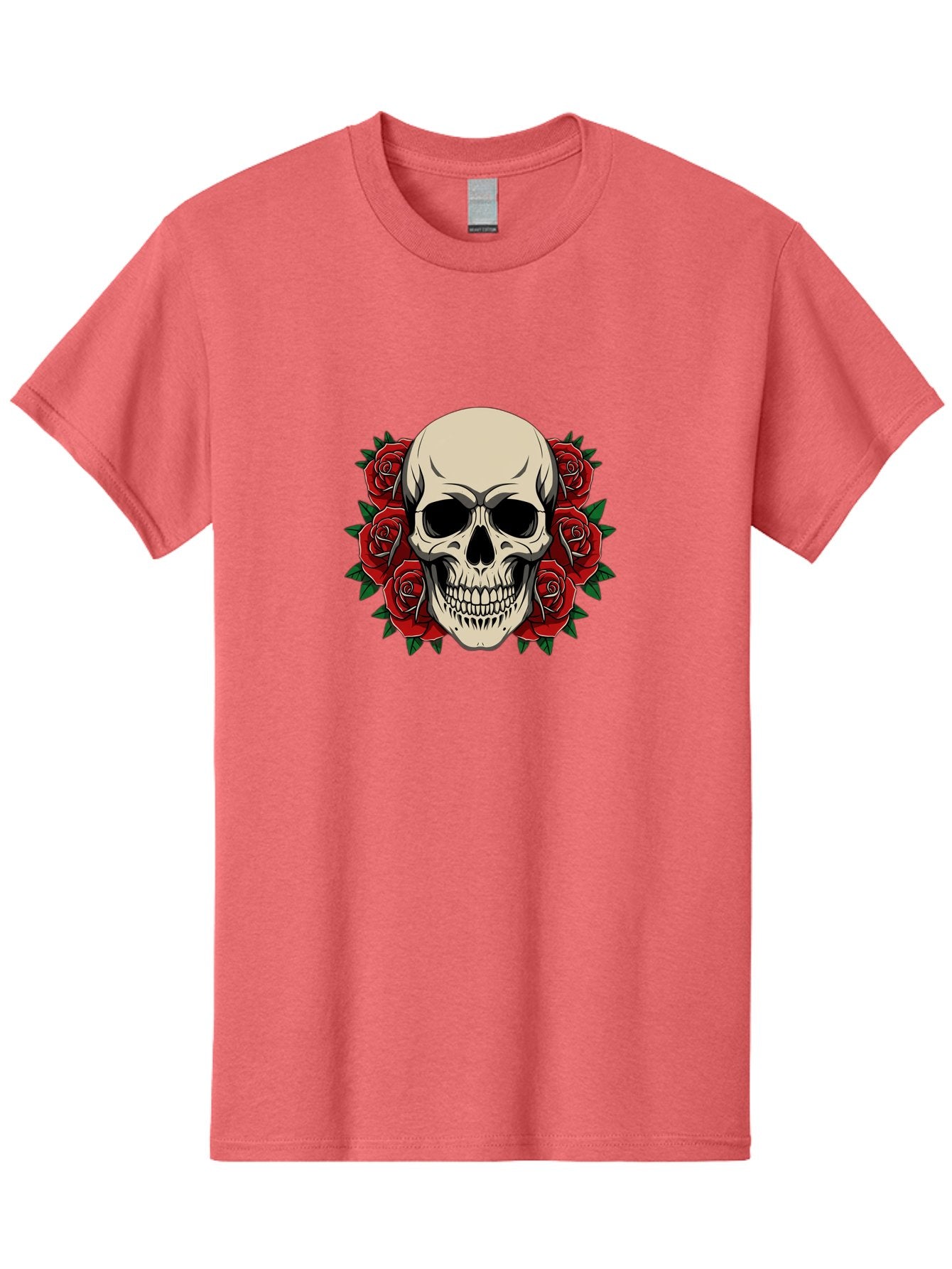 Skull-With-Roses Men'S Graphic Tee, 100% Cotton, Comfortable Casual Summer Wear, Machine Washable, Human Skull, Red Roses, Floral Skull, Gothic Art, Dark Symbolism, Skull Design, Tattoo Art, Gothic Roses Bad619 4