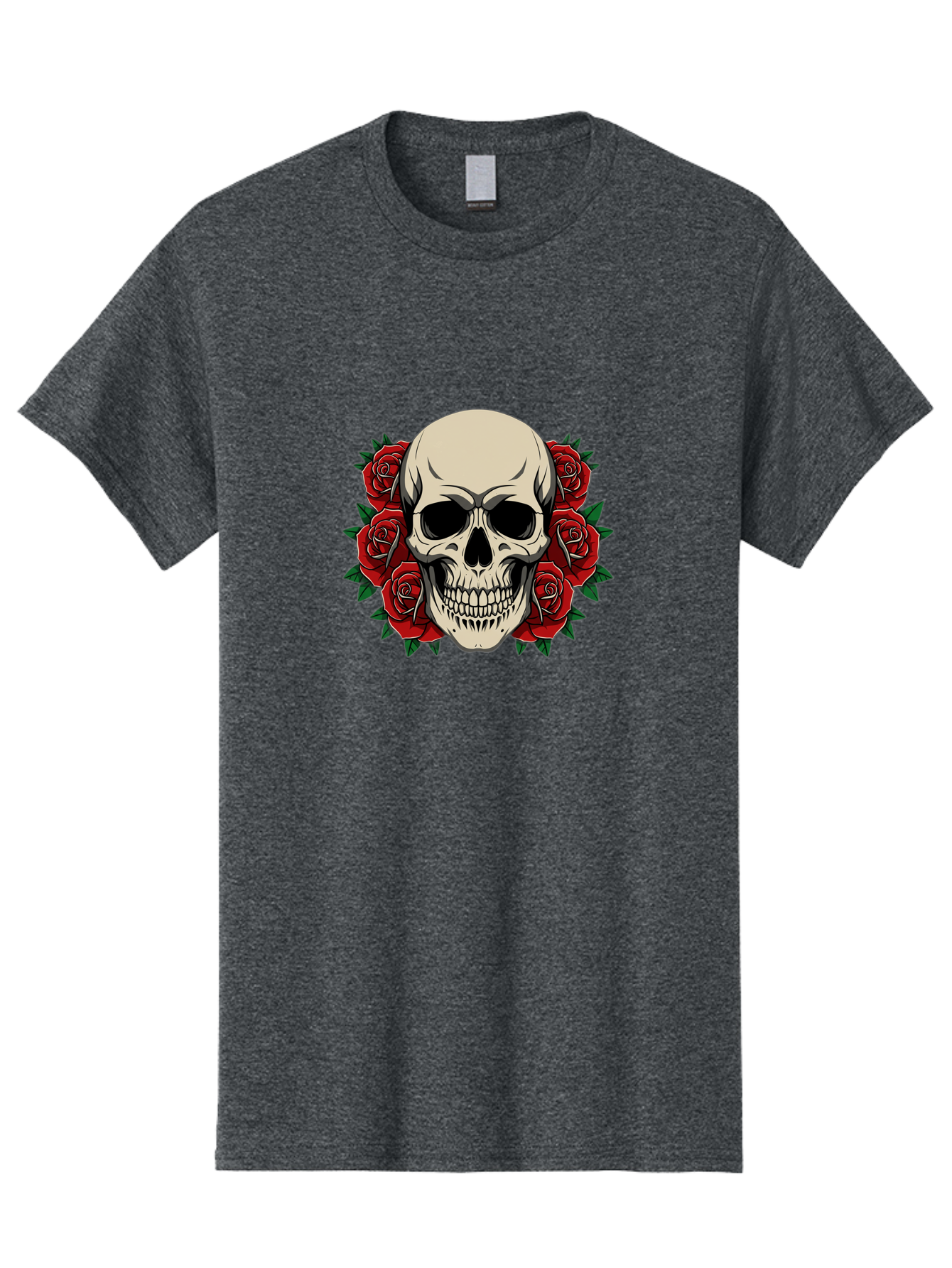 Skull-With-Roses Men'S Graphic Tee, 100% Cotton, Comfortable Casual Summer Wear, Machine Washable, Human Skull, Red Roses, Floral Skull, Gothic Art, Dark Symbolism, Skull Design, Tattoo Art, Gothic Roses Bad619 15