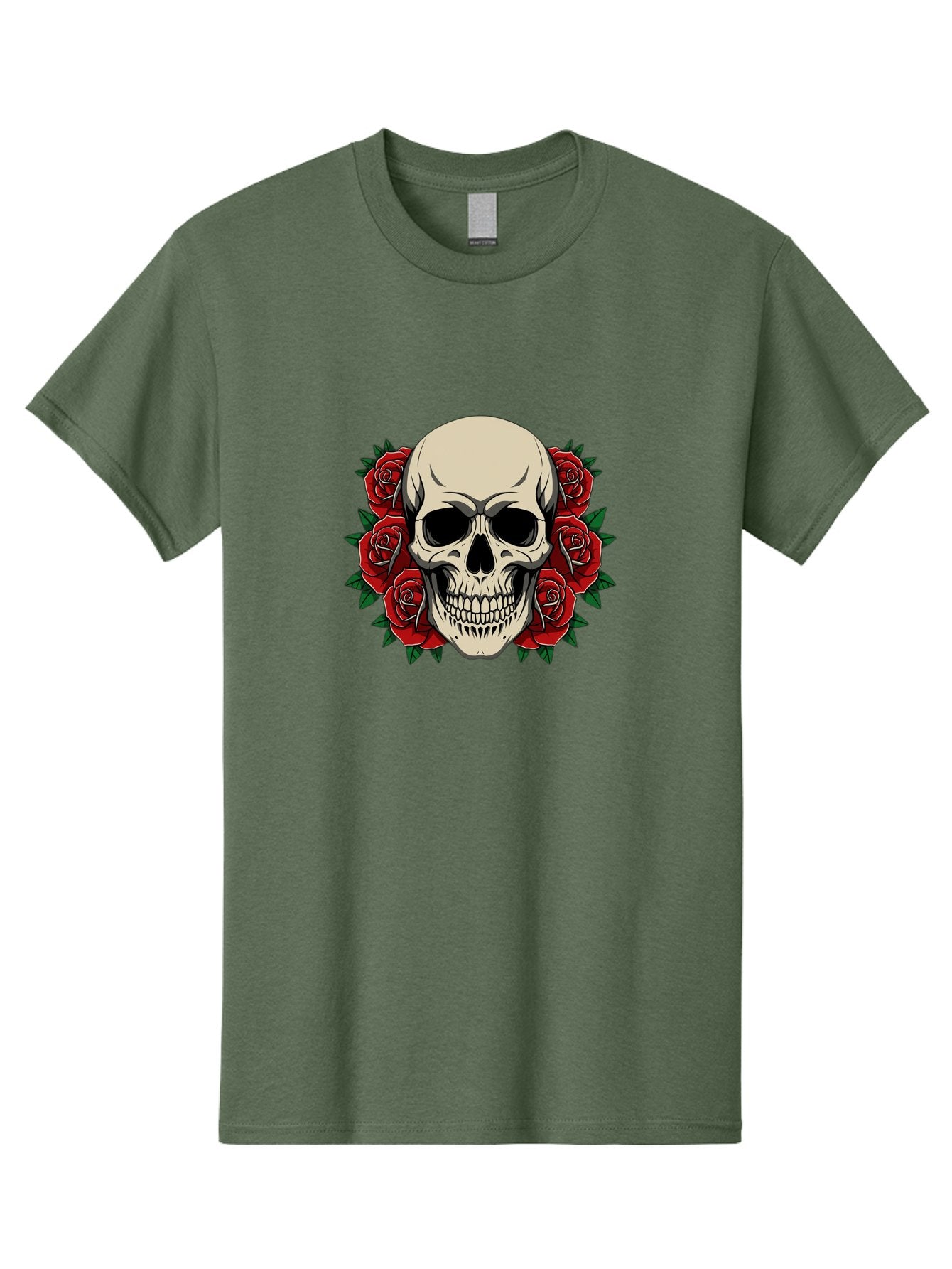 Skull-With-Roses Men'S Graphic Tee, 100% Cotton, Comfortable Casual Summer Wear, Machine Washable, Human Skull, Red Roses, Floral Skull, Gothic Art, Dark Symbolism, Skull Design, Tattoo Art, Gothic Roses Bad619 12