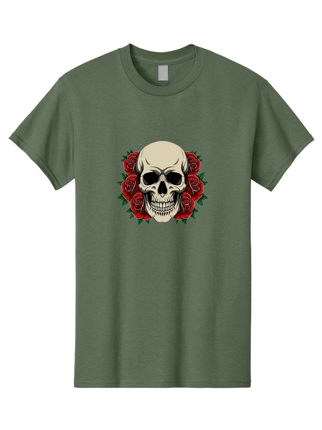 Skull-With-Roses Men'S Graphic Tee, 100% Cotton, Comfortable Casual Summer Wear, Machine Washable, Human Skull, Red Roses, Floral Skull, Gothic Art, Dark Symbolism, Skull Design, Tattoo Art, Gothic Roses Bad619 3