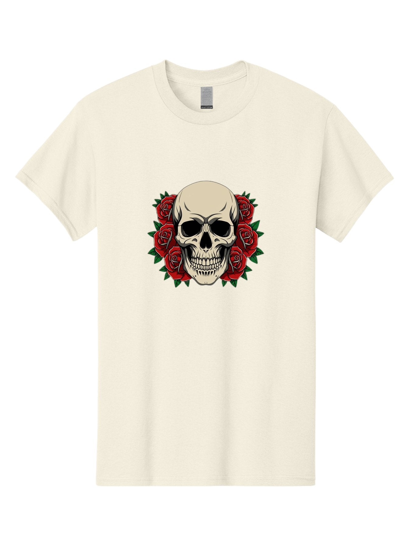 Skull-With-Roses Men'S Graphic Tee, 100% Cotton, Comfortable Casual Summer Wear, Machine Washable, Human Skull, Red Roses, Floral Skull, Gothic Art, Dark Symbolism, Skull Design, Tattoo Art, Gothic Roses Bad619 6