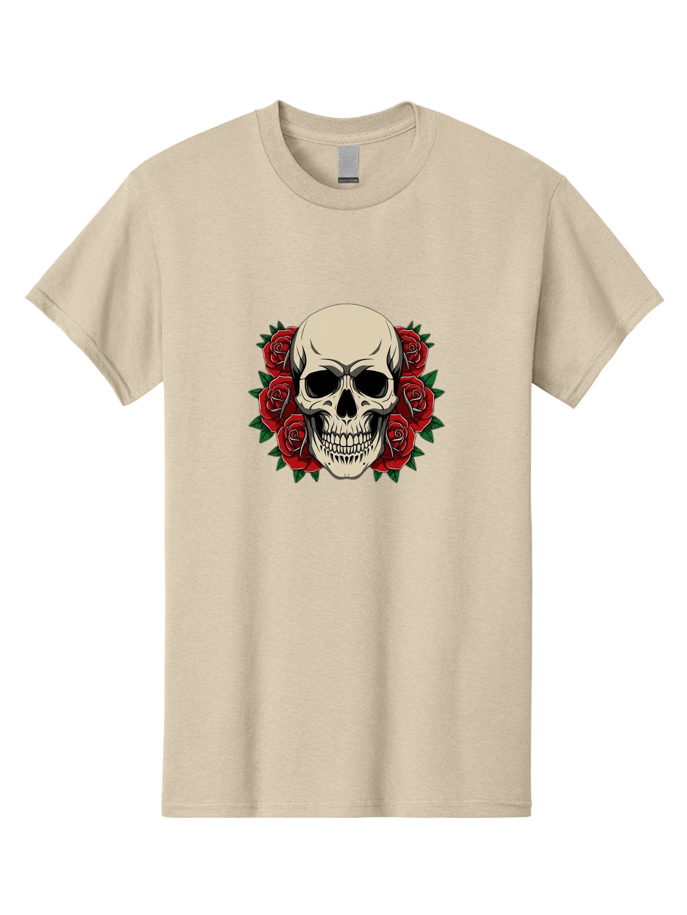 Skull-With-Roses Men'S Graphic Tee, 100% Cotton, Comfortable Casual Summer Wear, Machine Washable, Human Skull, Red Roses, Floral Skull, Gothic Art, Dark Symbolism, Skull Design, Tattoo Art, Gothic Roses Bad619 14