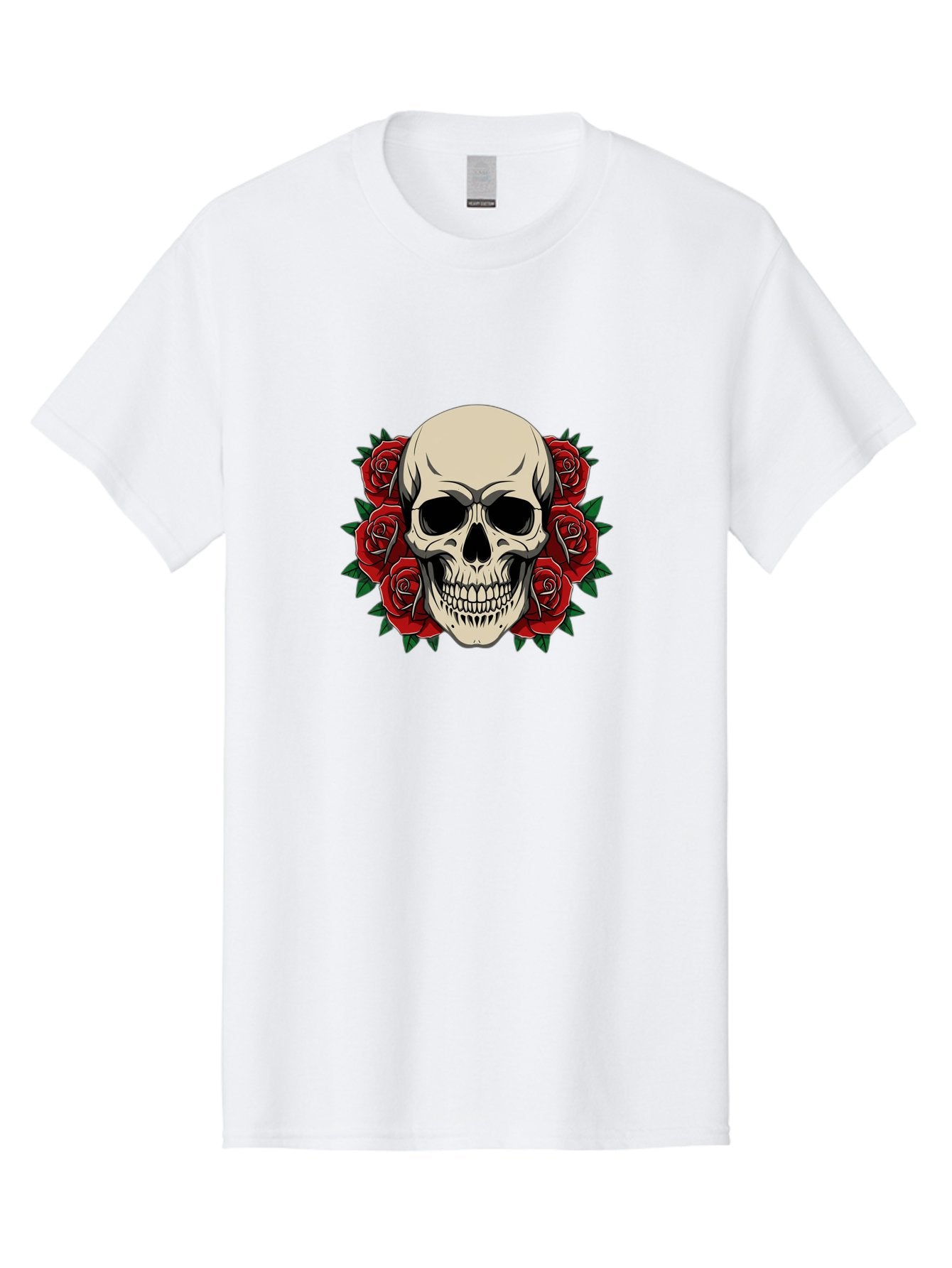 Skull-With-Roses Men'S Graphic Tee, 100% Cotton, Comfortable Casual Summer Wear, Machine Washable, Human Skull, Red Roses, Floral Skull, Gothic Art, Dark Symbolism, Skull Design, Tattoo Art, Gothic Roses Bad619 3