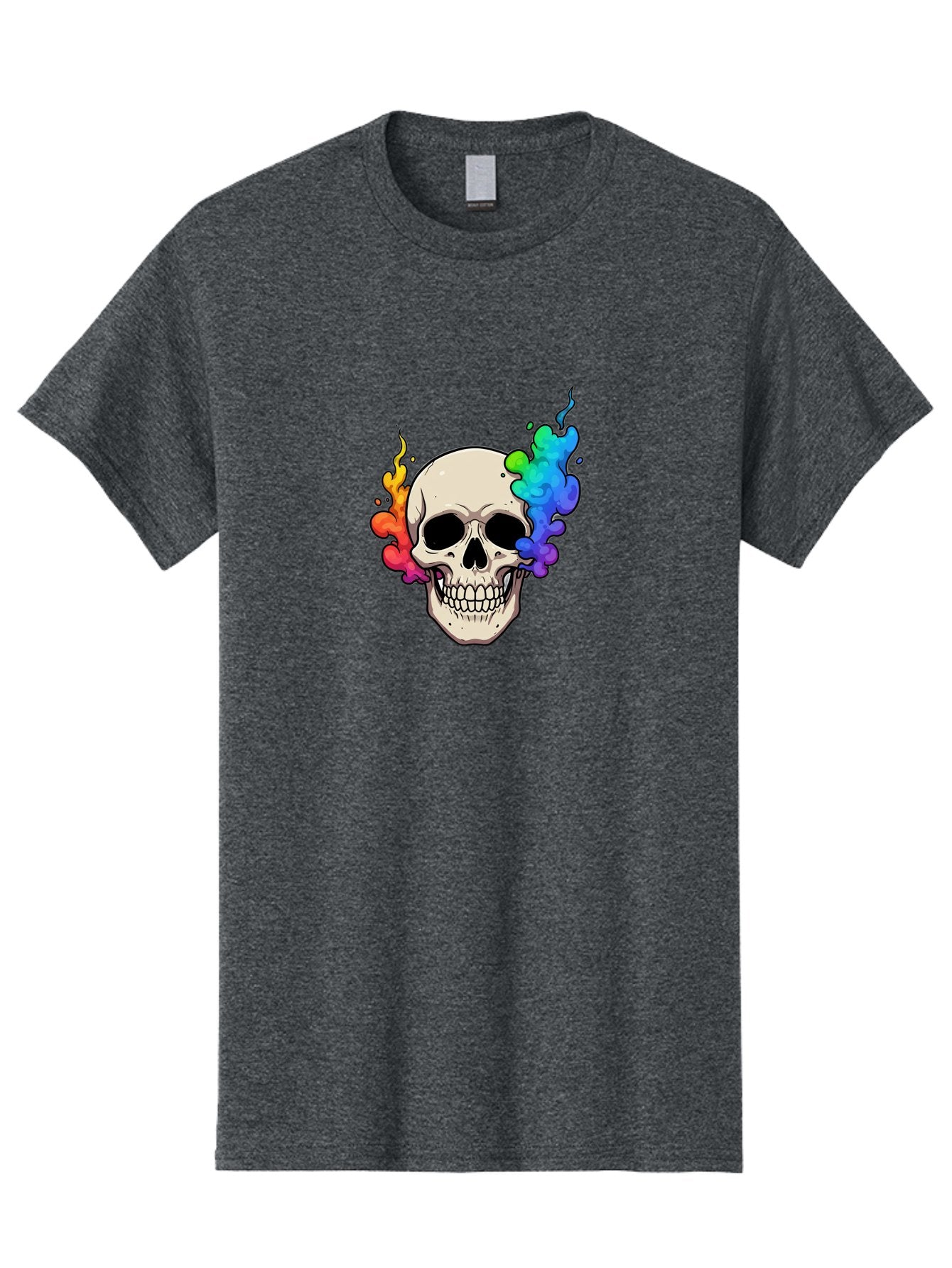 Skull-With-Smoke Men'S Graphic Tee, 100% Cotton, Comfortable Casual Summer Wear, Machine Washable, Cartoon Skull, Rainbow Smoke, Colorful Illustration, Vibrant Art, Edgy Design, Grunge Style, Street Art, Graphic Design, Skull Art, Bad620 5