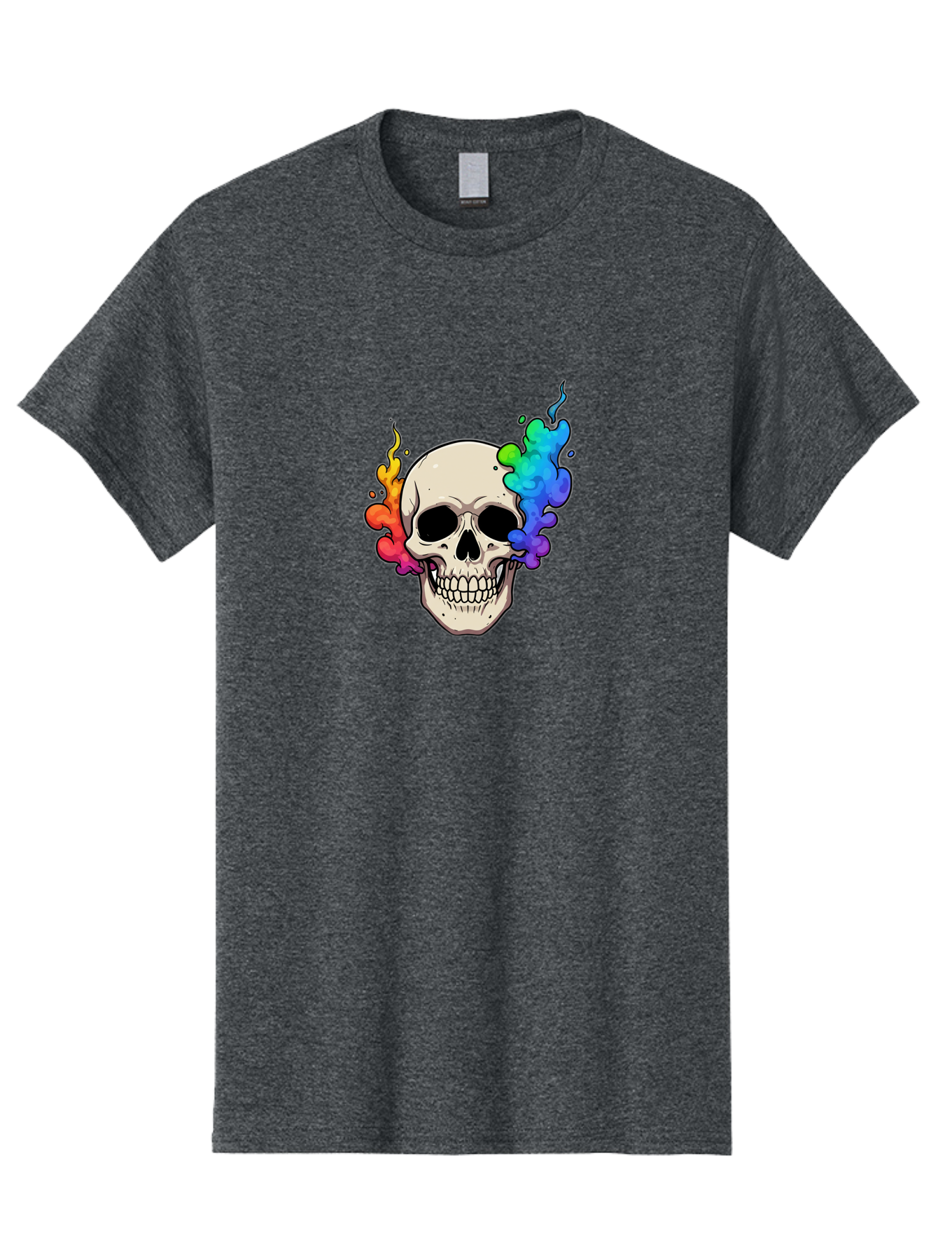 Skull-With-Smoke Men'S Graphic Tee, 100% Cotton, Comfortable Casual Summer Wear, Machine Washable, Cartoon Skull, Rainbow Smoke, Colorful Illustration, Vibrant Art, Edgy Design, Grunge Style, Street Art, Graphic Design, Skull Art, Bad620 8