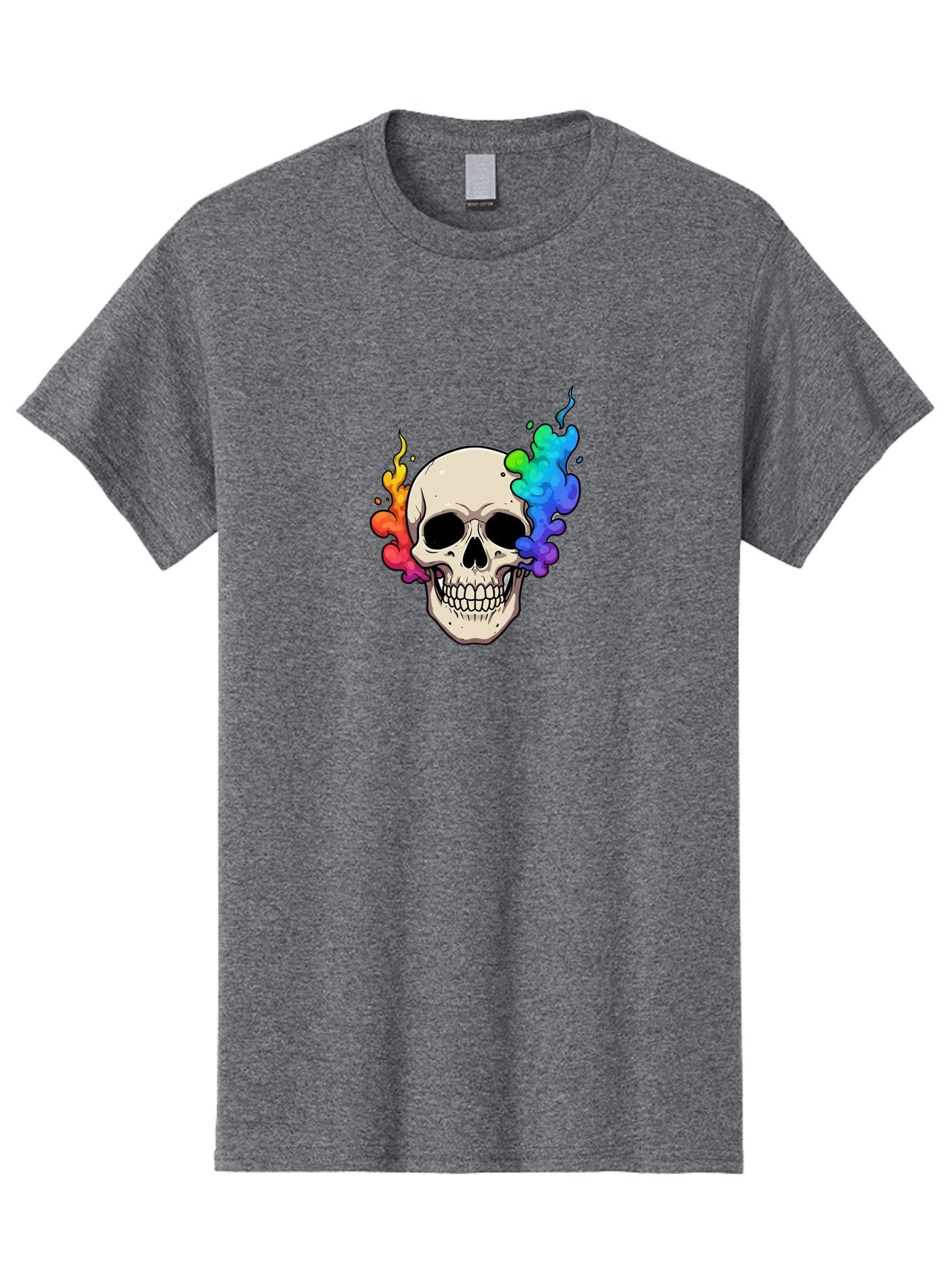 Skull-With-Smoke Men'S Graphic Tee, 100% Cotton, Comfortable Casual Summer Wear, Machine Washable, Cartoon Skull, Rainbow Smoke, Colorful Illustration, Vibrant Art, Edgy Design, Grunge Style, Street Art, Graphic Design, Skull Art, Bad620 13