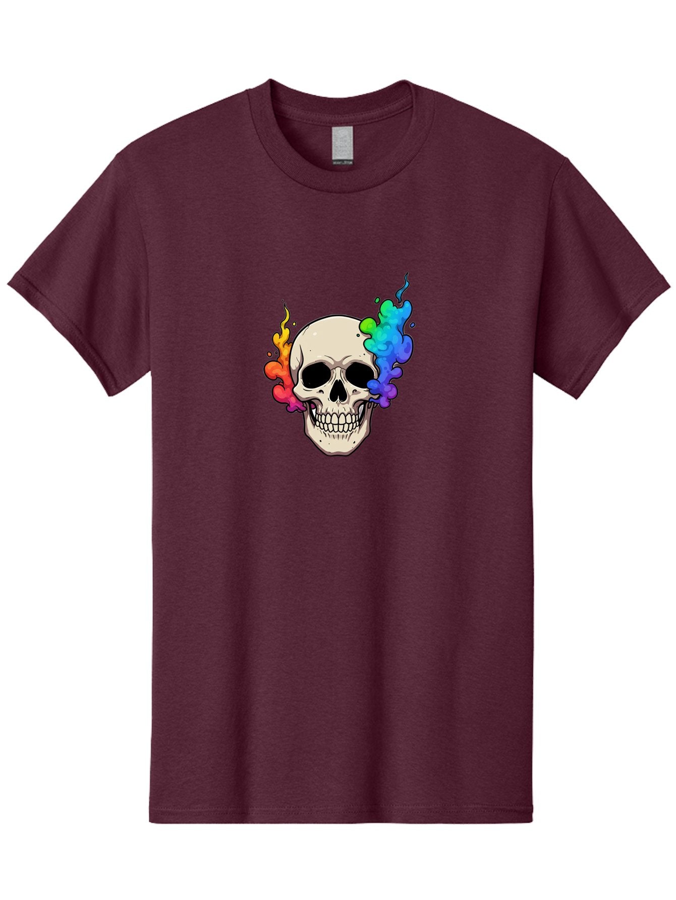 Skull-With-Smoke Men'S Graphic Tee, 100% Cotton, Comfortable Casual Summer Wear, Machine Washable, Cartoon Skull, Rainbow Smoke, Colorful Illustration, Vibrant Art, Edgy Design, Grunge Style, Street Art, Graphic Design, Skull Art, Bad620 10
