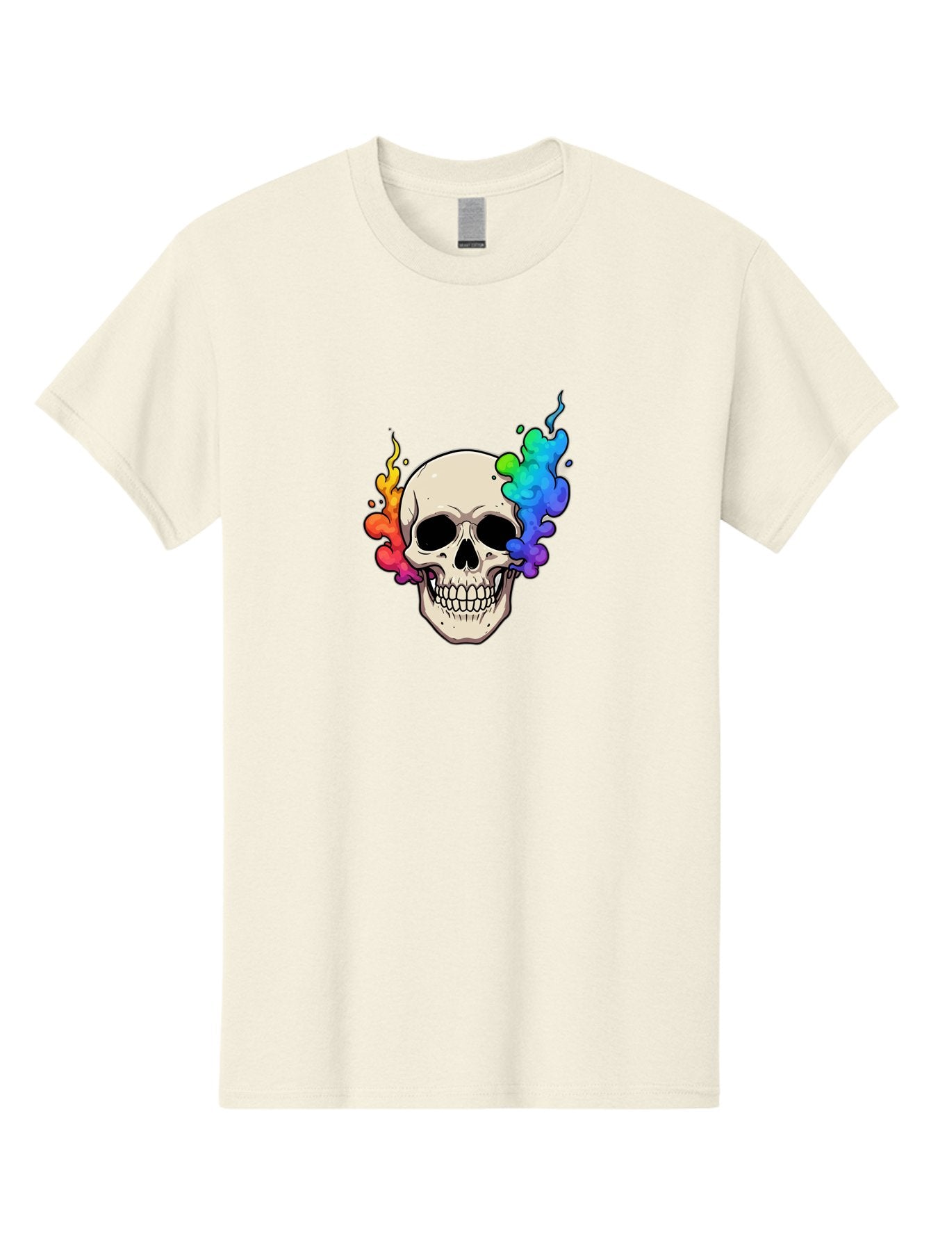 Skull-With-Smoke Men'S Graphic Tee, 100% Cotton, Comfortable Casual Summer Wear, Machine Washable, Cartoon Skull, Rainbow Smoke, Colorful Illustration, Vibrant Art, Edgy Design, Grunge Style, Street Art, Graphic Design, Skull Art, Bad620 15