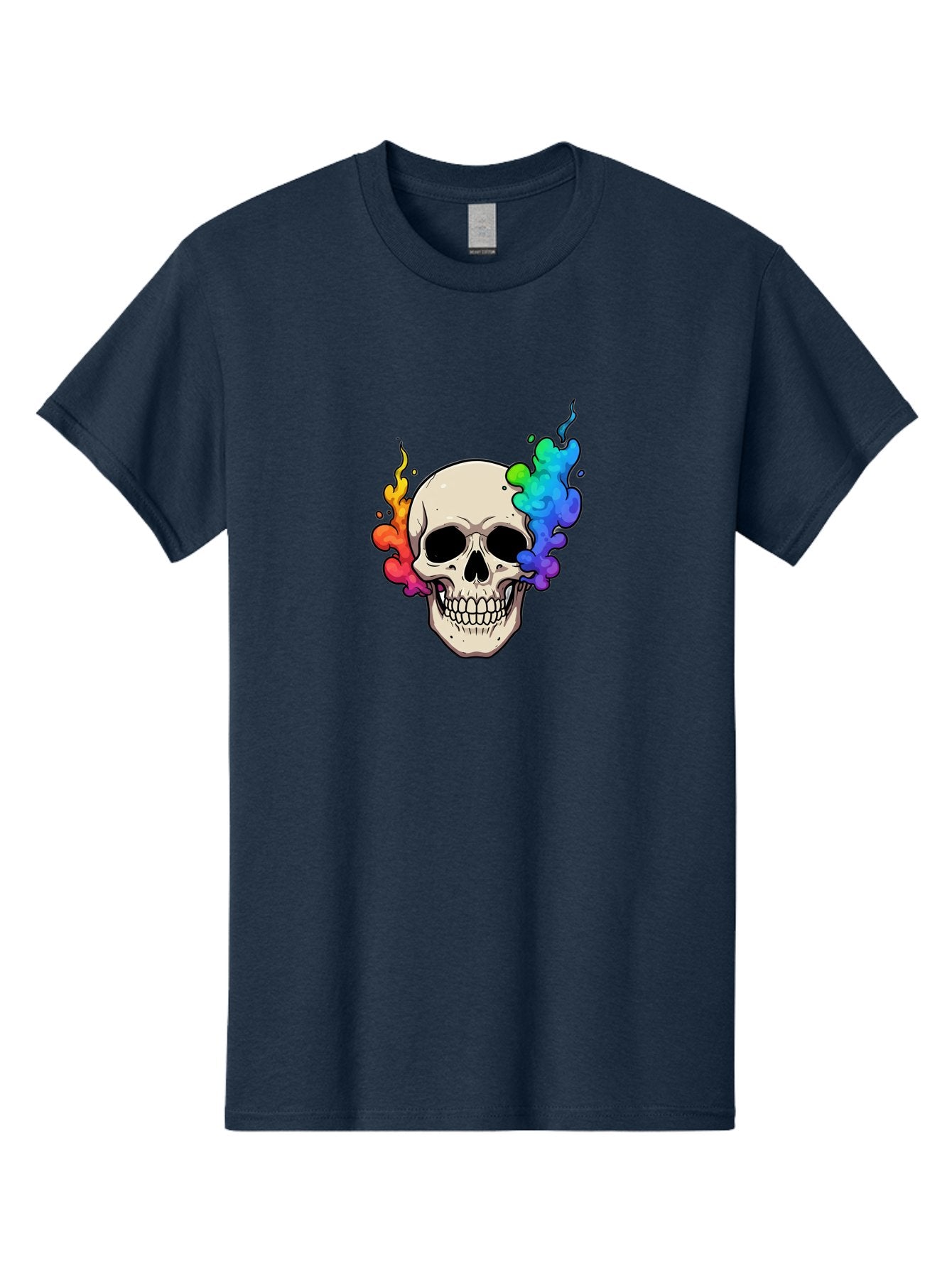 Skull-With-Smoke Men'S Graphic Tee, 100% Cotton, Comfortable Casual Summer Wear, Machine Washable, Cartoon Skull, Rainbow Smoke, Colorful Illustration, Vibrant Art, Edgy Design, Grunge Style, Street Art, Graphic Design, Skull Art, Bad620 6