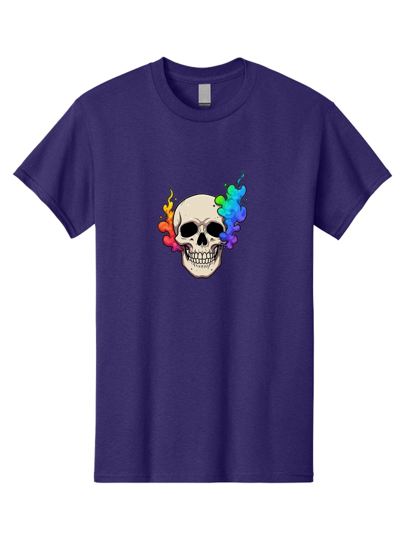 Skull-With-Smoke Men'S Graphic Tee, 100% Cotton, Comfortable Casual Summer Wear, Machine Washable, Cartoon Skull, Rainbow Smoke, Colorful Illustration, Vibrant Art, Edgy Design, Grunge Style, Street Art, Graphic Design, Skull Art, Bad620 3