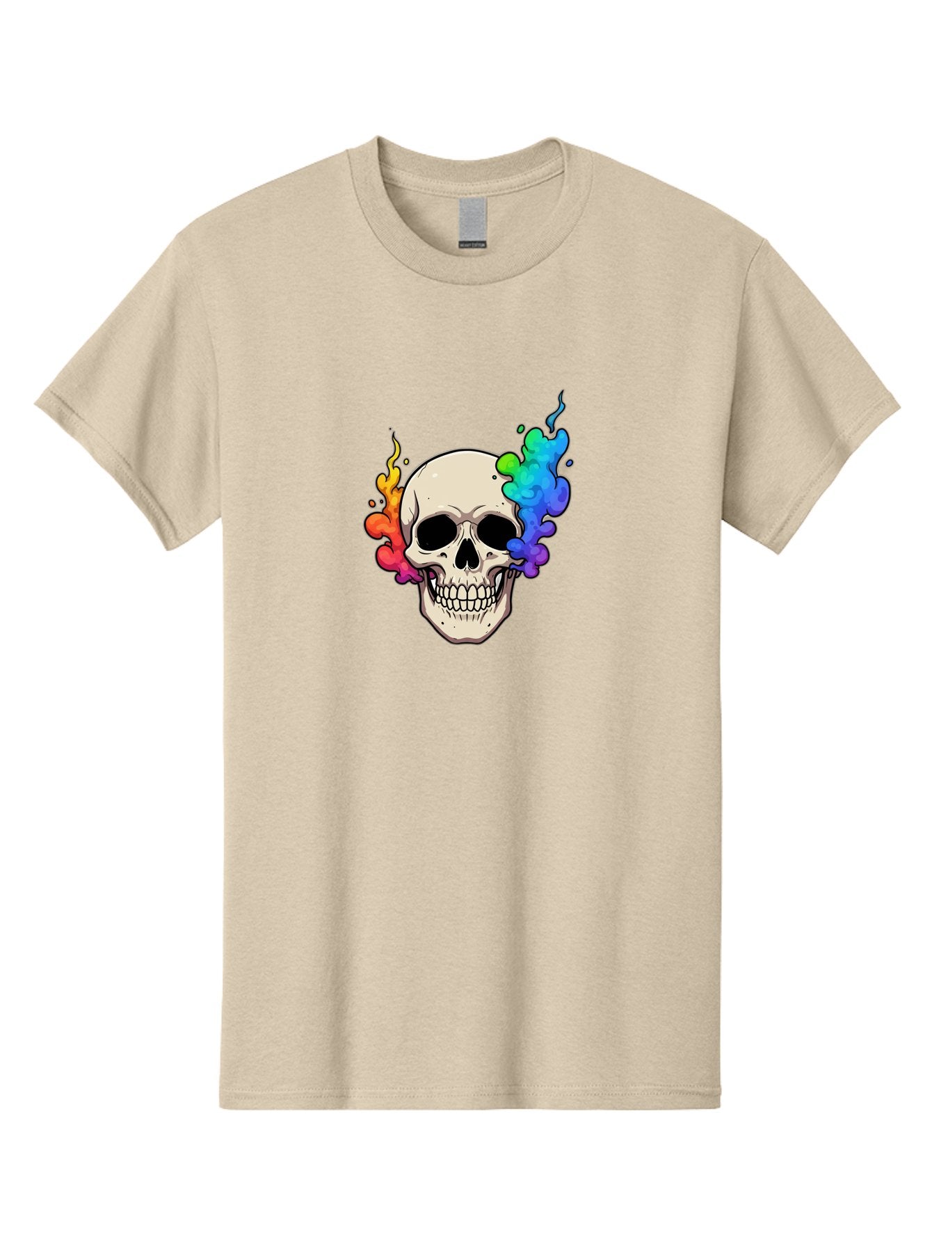 Skull-With-Smoke Men'S Graphic Tee, 100% Cotton, Comfortable Casual Summer Wear, Machine Washable, Cartoon Skull, Rainbow Smoke, Colorful Illustration, Vibrant Art, Edgy Design, Grunge Style, Street Art, Graphic Design, Skull Art, Bad620 11