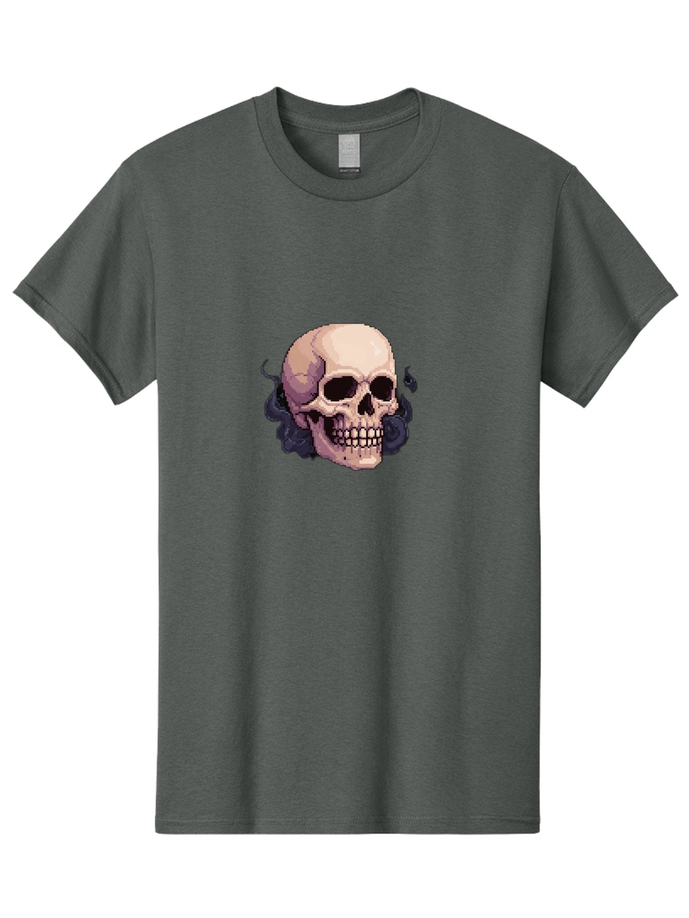 Skull-With-Tentacles Men'S Graphic Tee, 100% Cotton, Comfortable Casual Summer Wear, Machine Washable, Pixel Art Skull, Human Skull, Smoke Effects, Dark Magic, Mysterious, Gothic Style, Spooky Atmosphere, Eerie, Halloween Theme Bad621