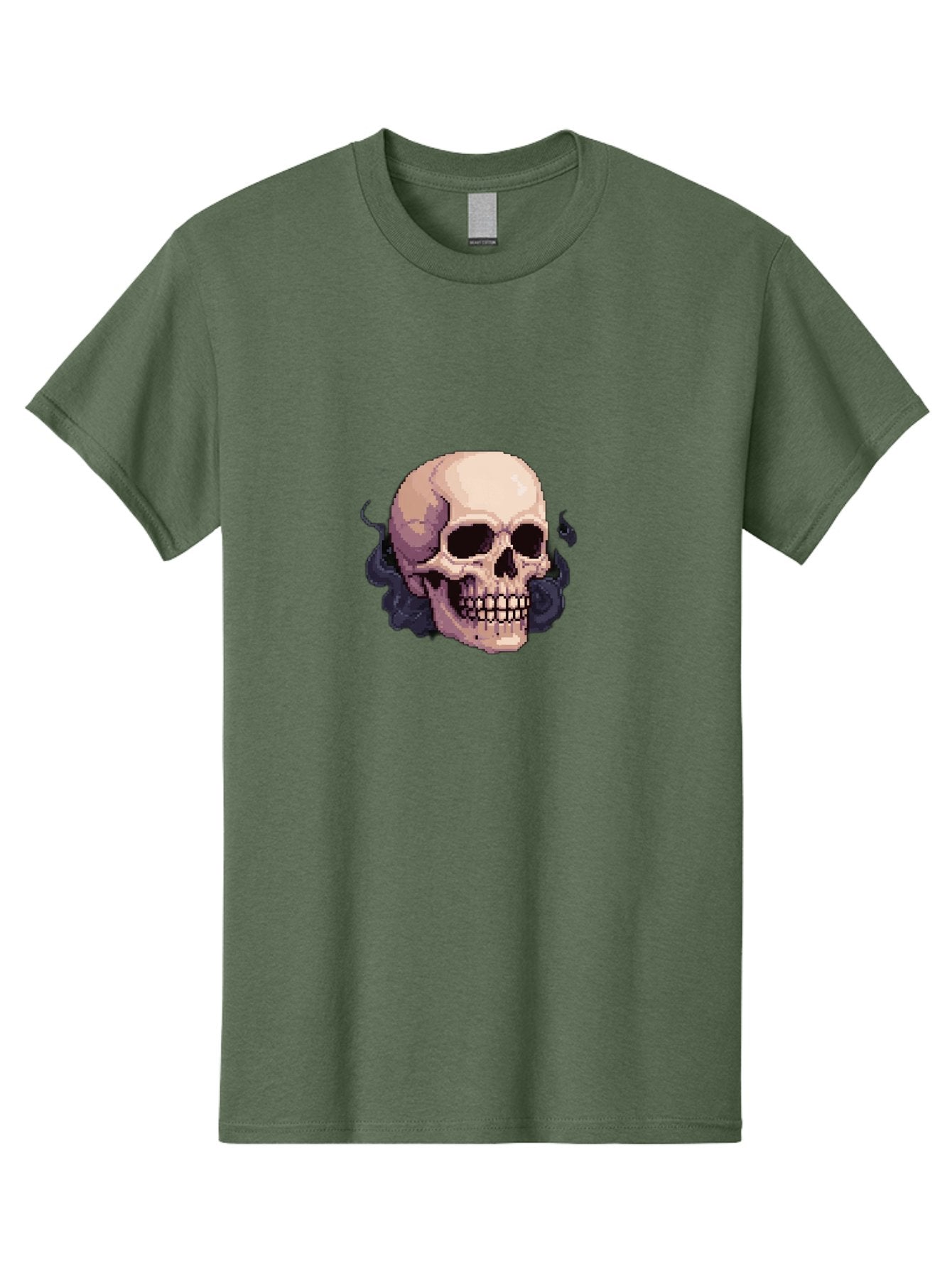Skull-With-Tentacles Men'S Graphic Tee, 100% Cotton, Comfortable Casual Summer Wear, Machine Washable, Pixel Art Skull, Human Skull, Smoke Effects, Dark Magic, Mysterious, Gothic Style, Spooky Atmosphere, Eerie, Halloween Theme Bad621 4