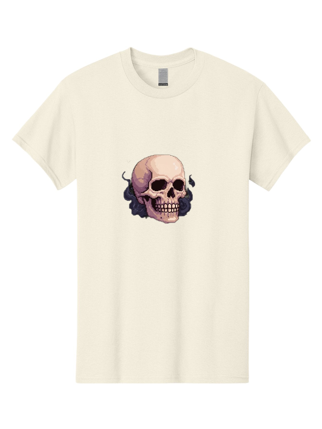Skull-With-Tentacles Men'S Graphic Tee, 100% Cotton, Comfortable Casual Summer Wear, Machine Washable, Pixel Art Skull, Human Skull, Smoke Effects, Dark Magic, Mysterious, Gothic Style, Spooky Atmosphere, Eerie, Halloween Theme Bad621 12