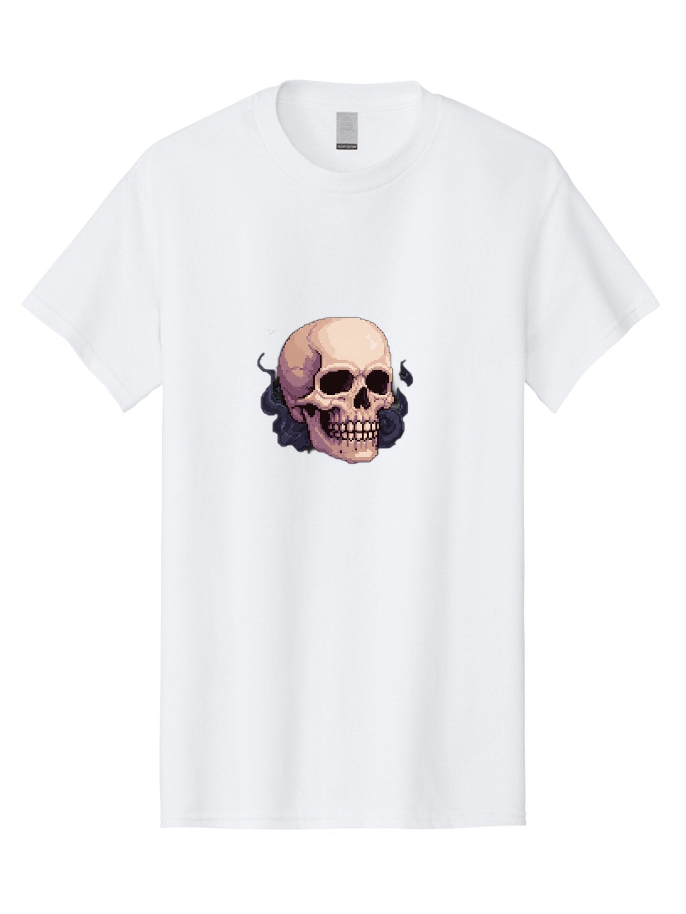 Skull-With-Tentacles Men'S Graphic Tee, 100% Cotton, Comfortable Casual Summer Wear, Machine Washable, Pixel Art Skull, Human Skull, Smoke Effects, Dark Magic, Mysterious, Gothic Style, Spooky Atmosphere, Eerie, Halloween Theme Bad621