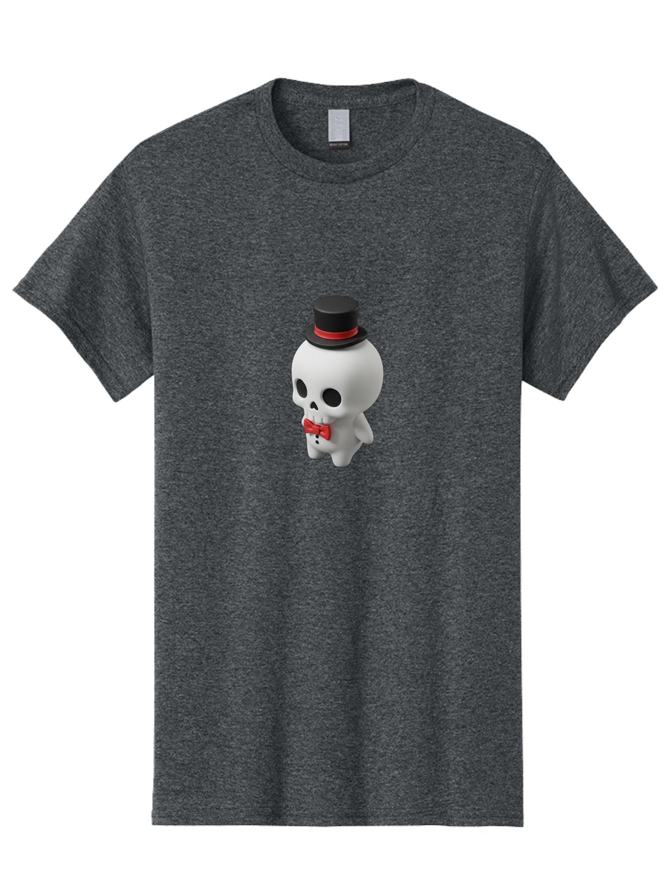 Skull-With-Top-Hat-1 Men'S Graphic Tee, 100% Cotton, Comfortable Casual Summer Wear, Machine Washable, Cartoon Skull, Top Hat, Red Bow Tie, Black Hatband, 3D Illustration, Gothic Style, Skull Character, Fashion Accessories, Stylish Skeleton Bad622