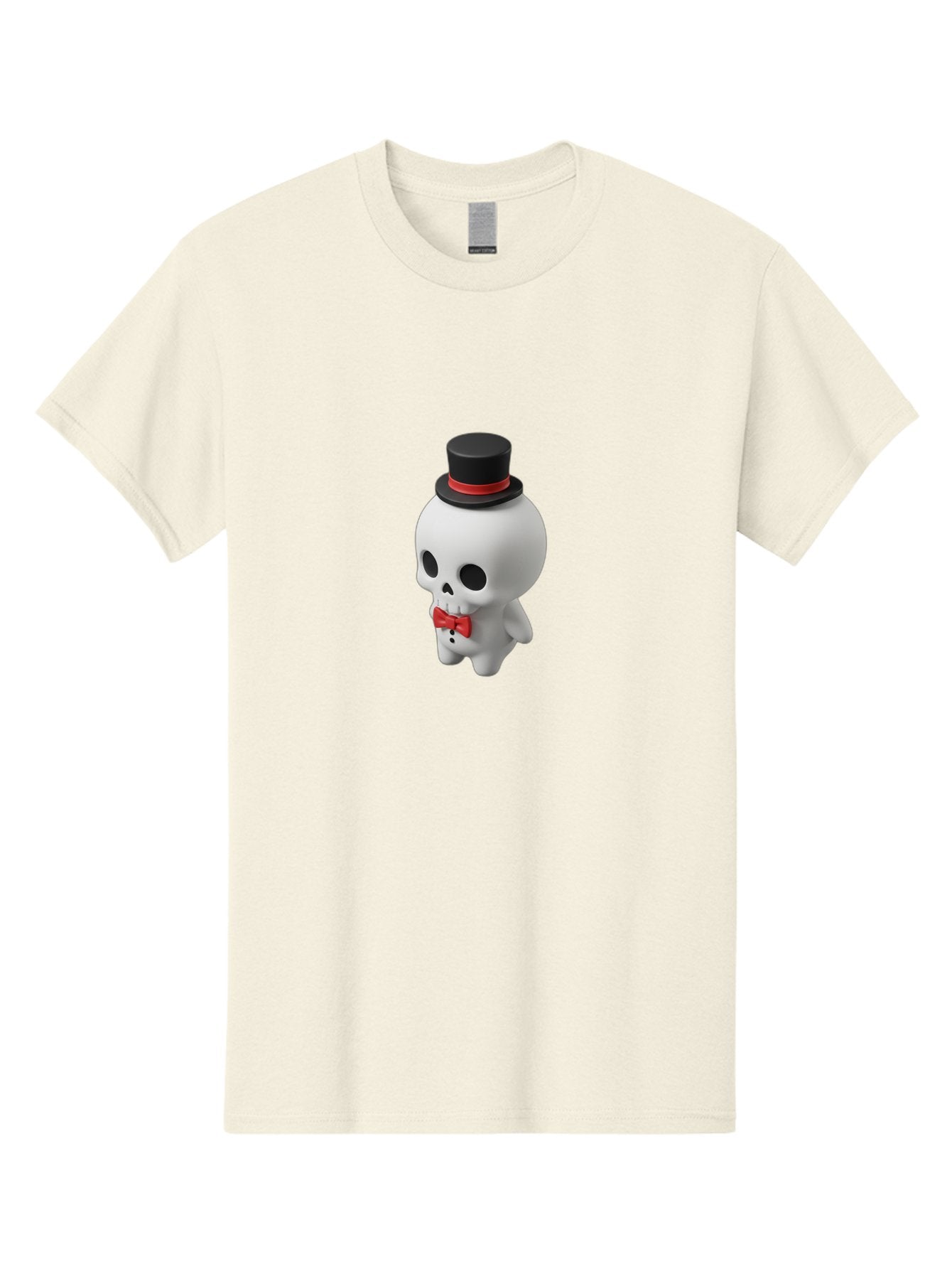 Skull-With-Top-Hat-1 Men'S Graphic Tee, 100% Cotton, Comfortable Casual Summer Wear, Machine Washable, Cartoon Skull, Top Hat, Red Bow Tie, Black Hatband, 3D Illustration, Gothic Style, Skull Character, Fashion Accessories, Stylish Skeleton Bad622