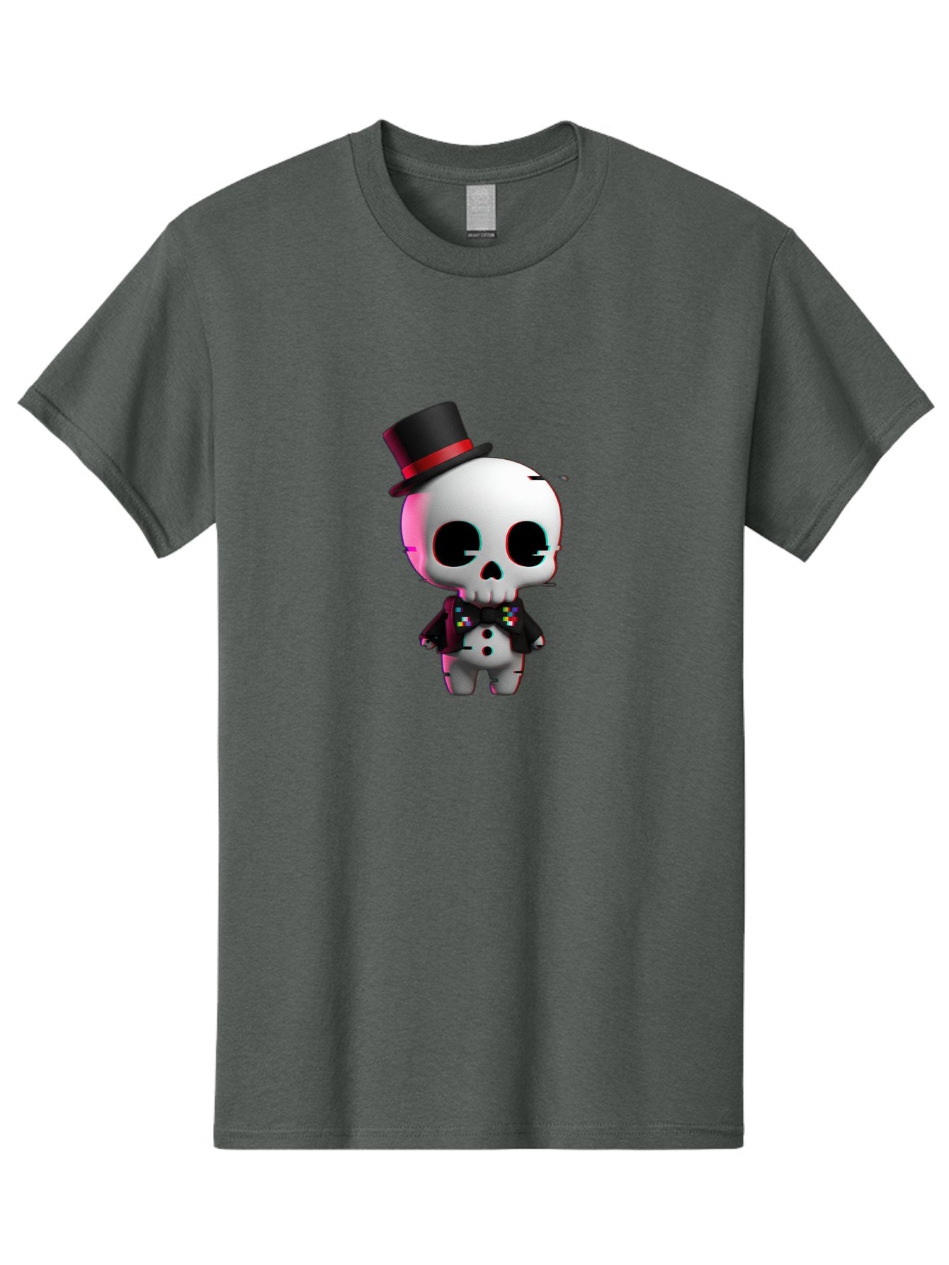Skull-With-Top-Hat-And-Bow-Tie-1 Men'S Graphic Tee, 100% Cotton, Comfortable Casual Summer Wear, Machine Washable, 3D Rendered Skull, Top Hat And Bow Tie, Gothic Style, Digital Art, Skeleton Character, Colorful Bow Tie, Black Hat, Spooky Chic, Bad623 13