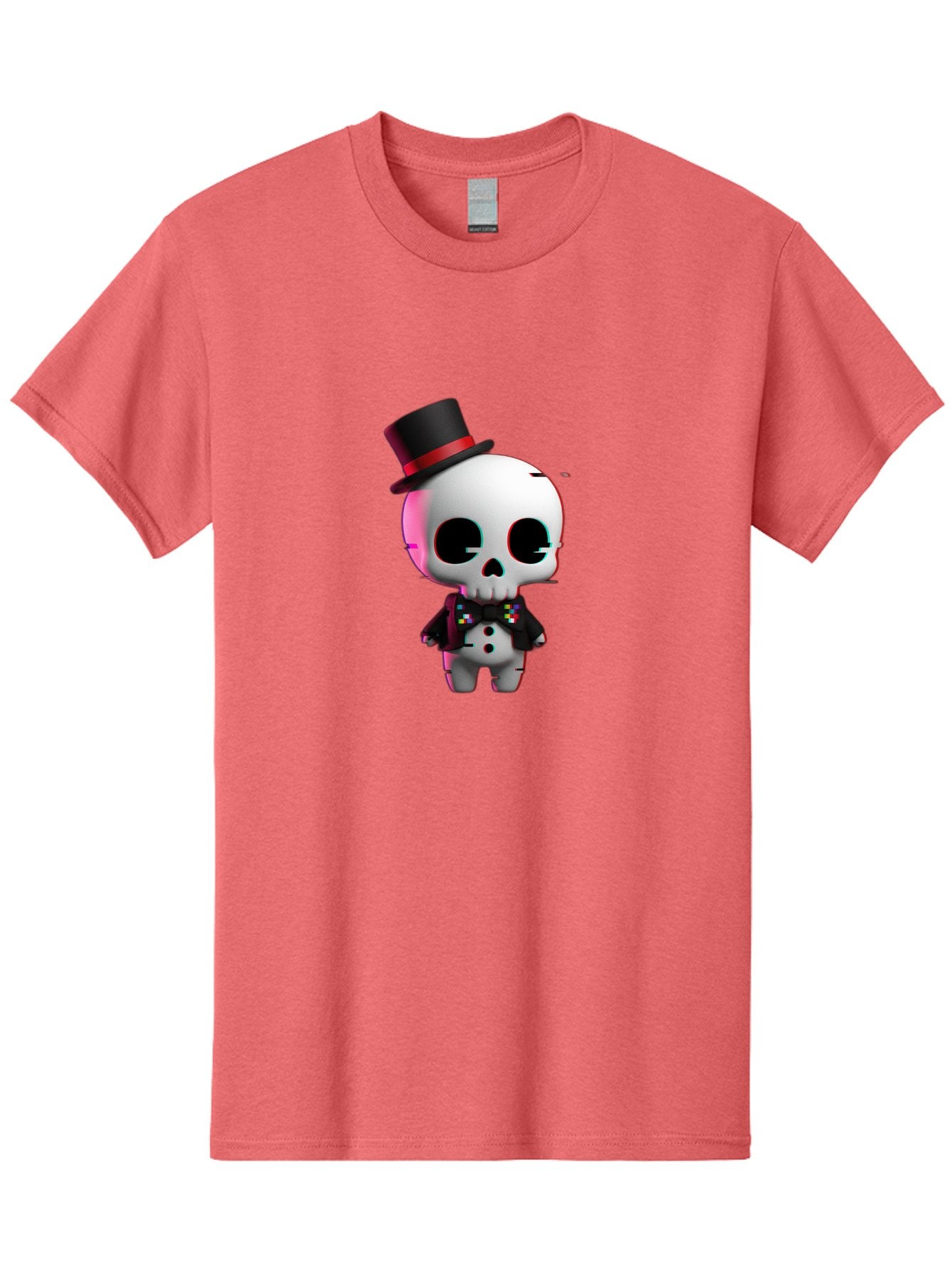 Skull-With-Top-Hat-And-Bow-Tie-1 Men'S Graphic Tee, 100% Cotton, Comfortable Casual Summer Wear, Machine Washable, 3D Rendered Skull, Top Hat And Bow Tie, Gothic Style, Digital Art, Skeleton Character, Colorful Bow Tie, Black Hat, Spooky Chic, Bad623 8