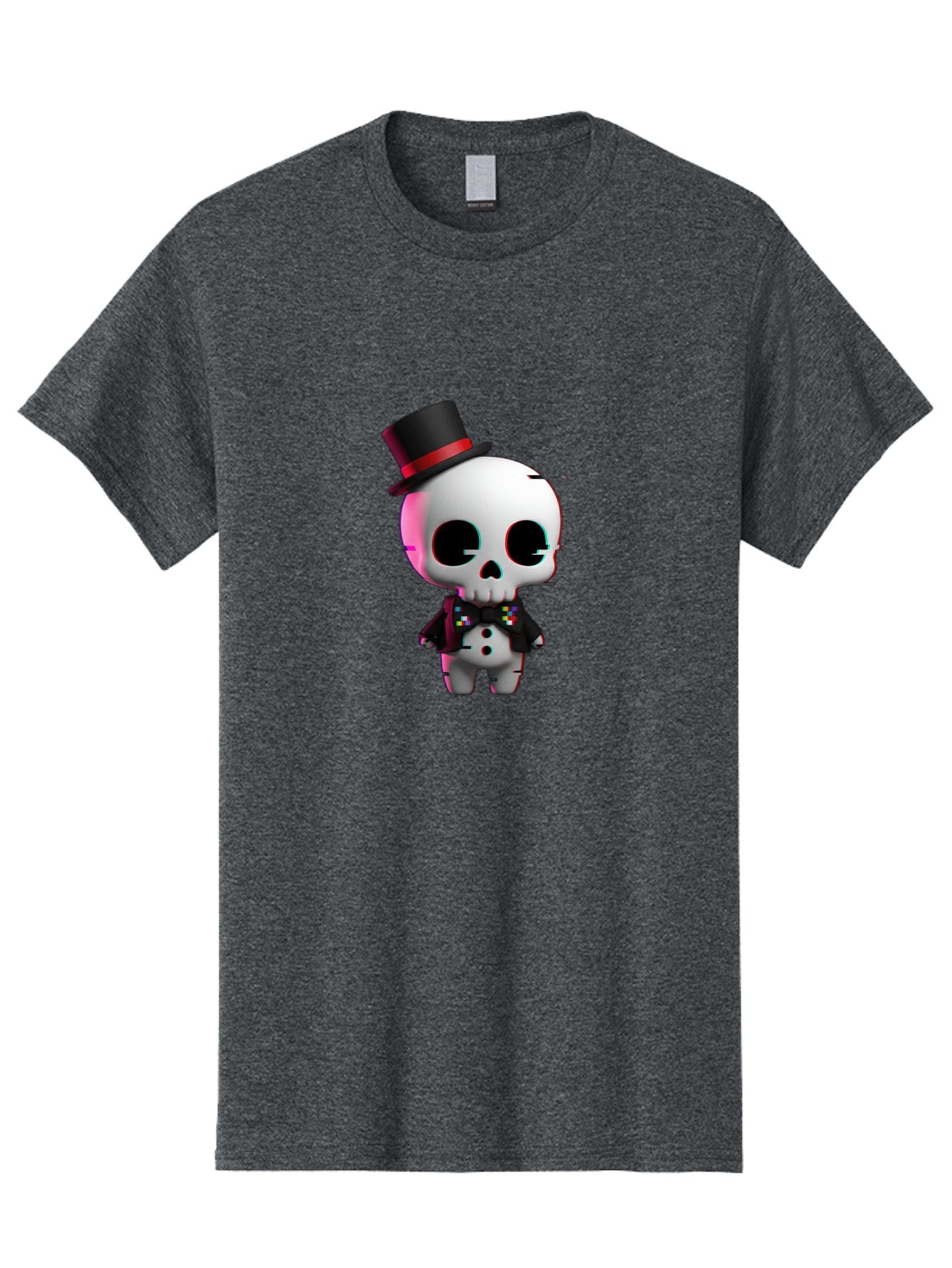 Skull-With-Top-Hat-And-Bow-Tie-1 Men'S Graphic Tee, 100% Cotton, Comfortable Casual Summer Wear, Machine Washable, 3D Rendered Skull, Top Hat And Bow Tie, Gothic Style, Digital Art, Skeleton Character, Colorful Bow Tie, Black Hat, Spooky Chic, Bad623