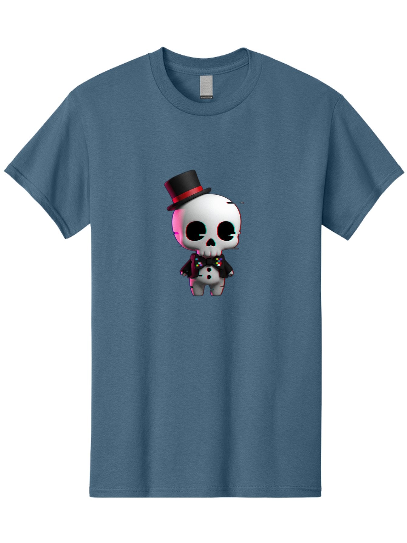 Skull-With-Top-Hat-And-Bow-Tie-1 Men'S Graphic Tee, 100% Cotton, Comfortable Casual Summer Wear, Machine Washable, 3D Rendered Skull, Top Hat And Bow Tie, Gothic Style, Digital Art, Skeleton Character, Colorful Bow Tie, Black Hat, Spooky Chic, Bad623 11