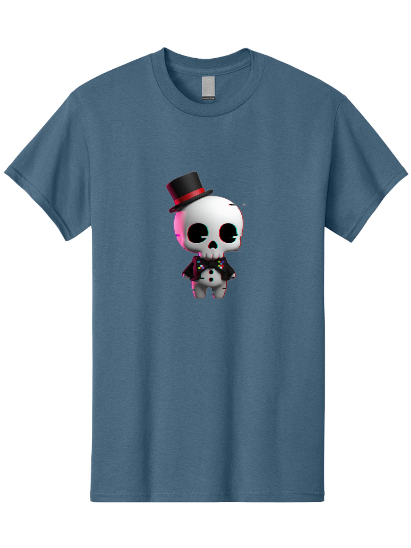 Skull-With-Top-Hat-And-Bow-Tie-1 Men'S Graphic Tee, 100% Cotton, Comfortable Casual Summer Wear, Machine Washable, 3D Rendered Skull, Top Hat And Bow Tie, Gothic Style, Digital Art, Skeleton Character, Colorful Bow Tie, Black Hat, Spooky Chic, Bad623 4