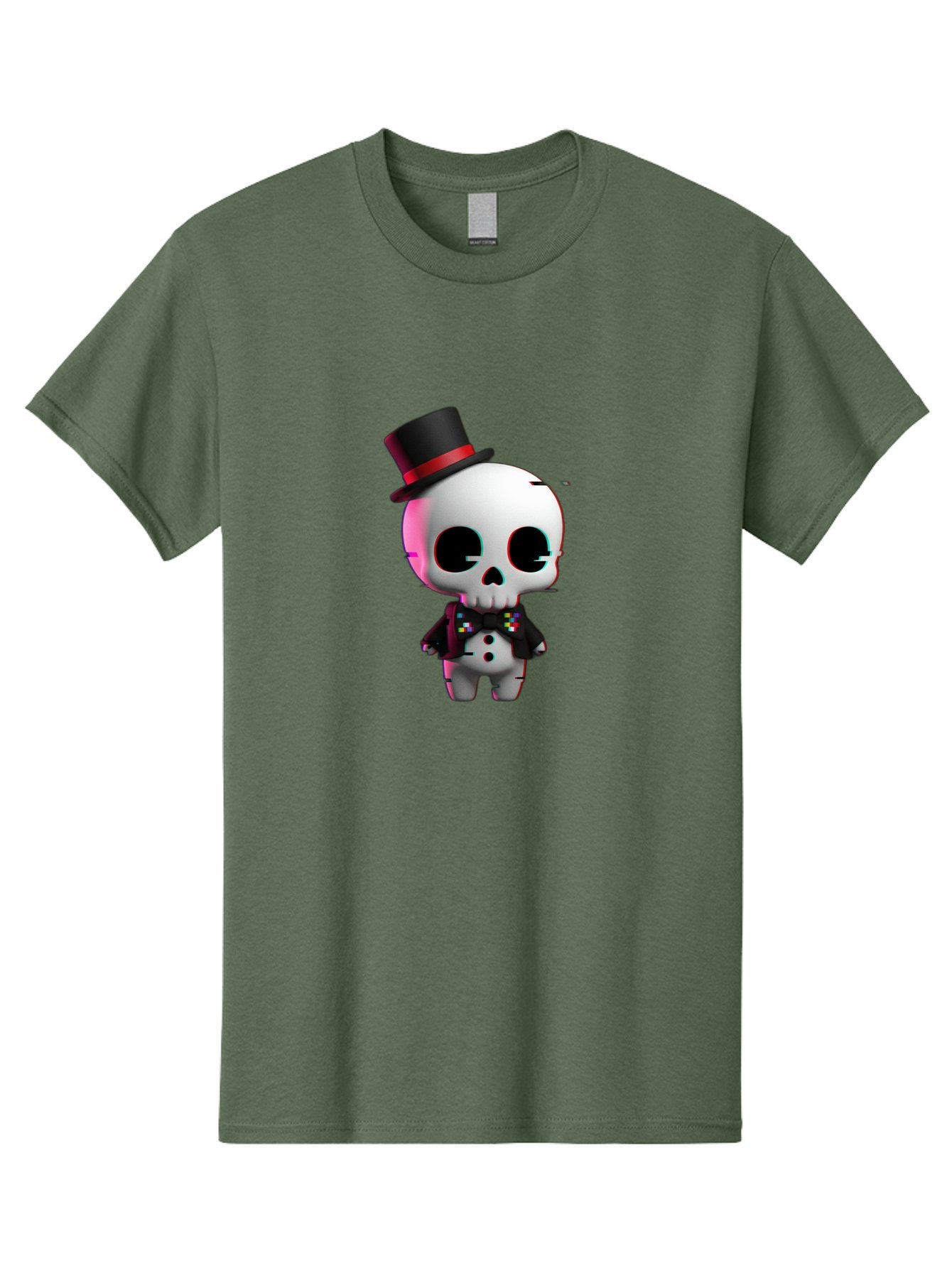 Skull-With-Top-Hat-And-Bow-Tie-1 Men'S Graphic Tee, 100% Cotton, Comfortable Casual Summer Wear, Machine Washable, 3D Rendered Skull, Top Hat And Bow Tie, Gothic Style, Digital Art, Skeleton Character, Colorful Bow Tie, Black Hat, Spooky Chic, Bad623 12