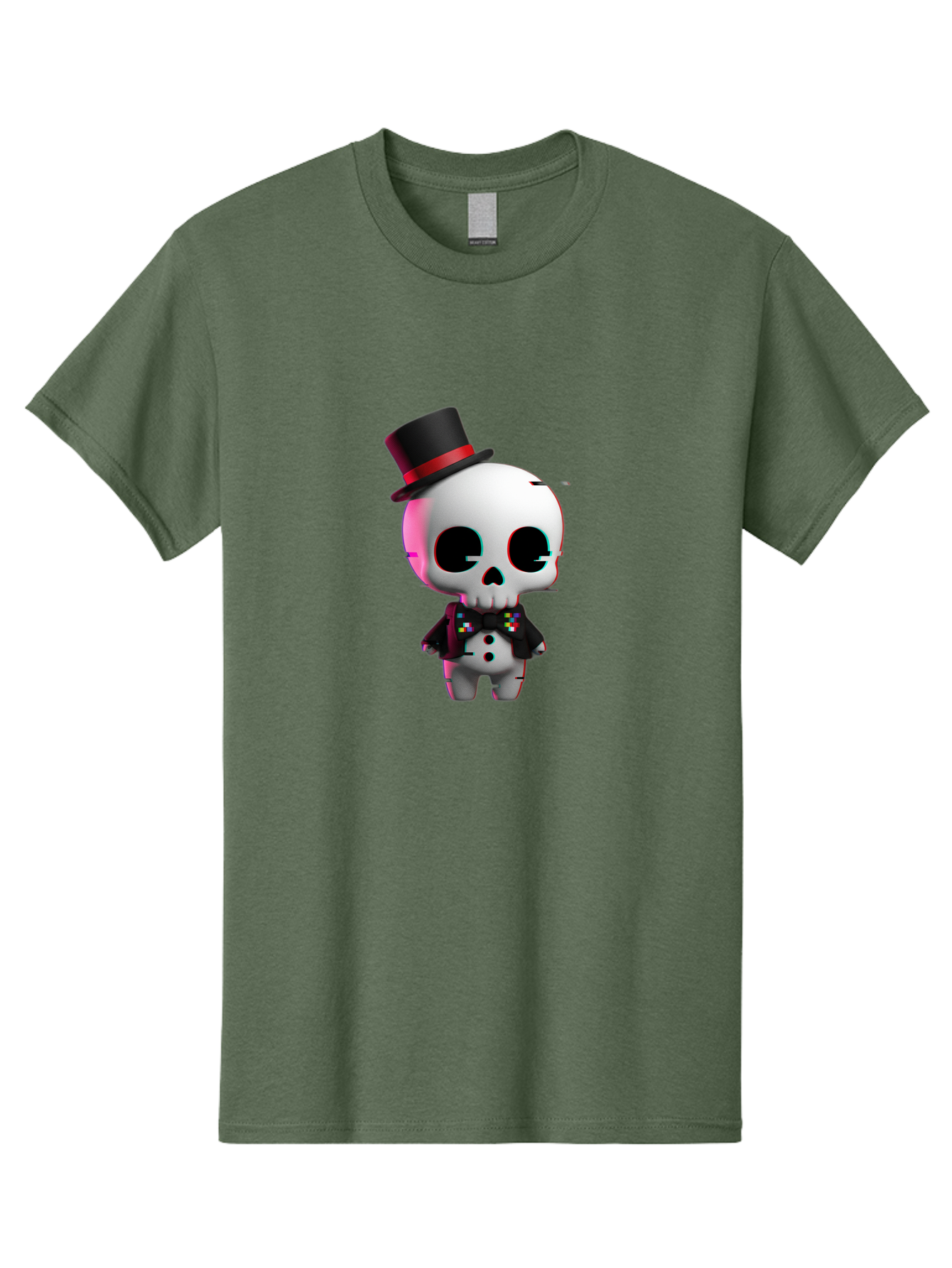 Skull-With-Top-Hat-And-Bow-Tie-1 Men'S Graphic Tee, 100% Cotton, Comfortable Casual Summer Wear, Machine Washable, 3D Rendered Skull, Top Hat And Bow Tie, Gothic Style, Digital Art, Skeleton Character, Colorful Bow Tie, Black Hat, Spooky Chic, Bad623 3