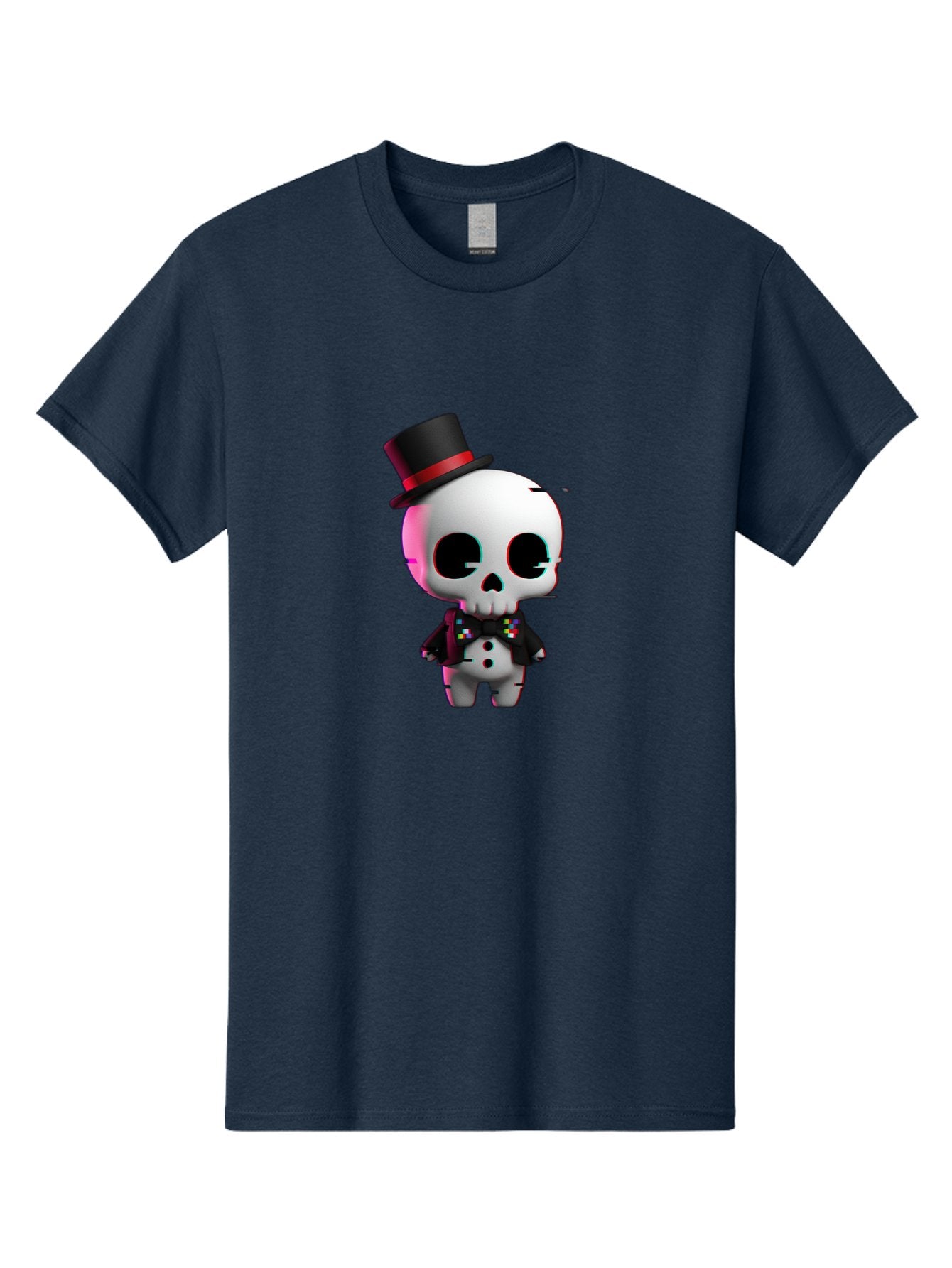 Skull-With-Top-Hat-And-Bow-Tie-1 Men'S Graphic Tee, 100% Cotton, Comfortable Casual Summer Wear, Machine Washable, 3D Rendered Skull, Top Hat And Bow Tie, Gothic Style, Digital Art, Skeleton Character, Colorful Bow Tie, Black Hat, Spooky Chic, Bad623