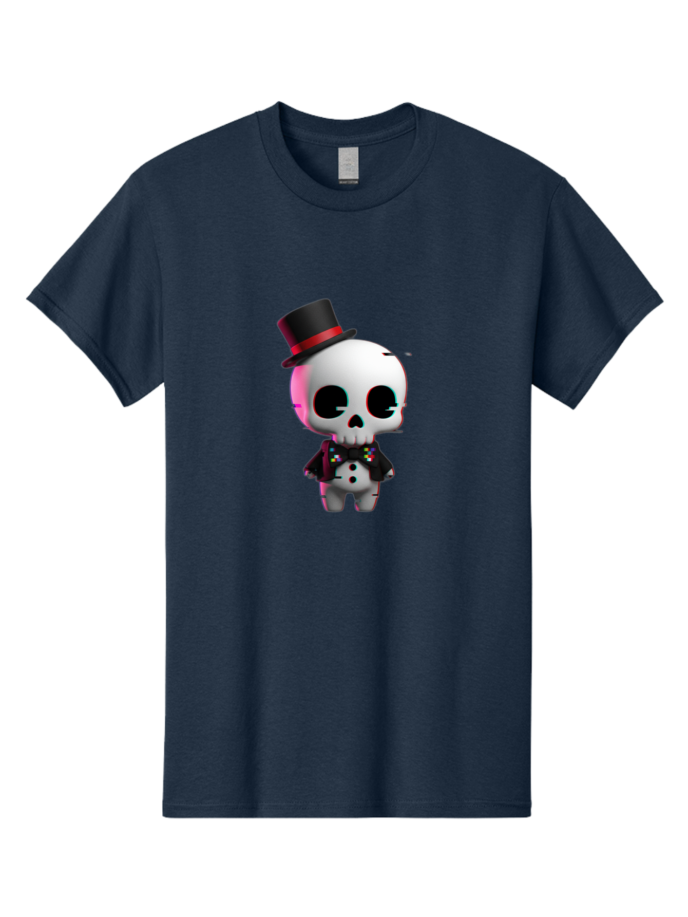 Skull-With-Top-Hat-And-Bow-Tie-1 Men'S Graphic Tee, 100% Cotton, Comfortable Casual Summer Wear, Machine Washable, 3D Rendered Skull, Top Hat And Bow Tie, Gothic Style, Digital Art, Skeleton Character, Colorful Bow Tie, Black Hat, Spooky Chic, Bad623 11