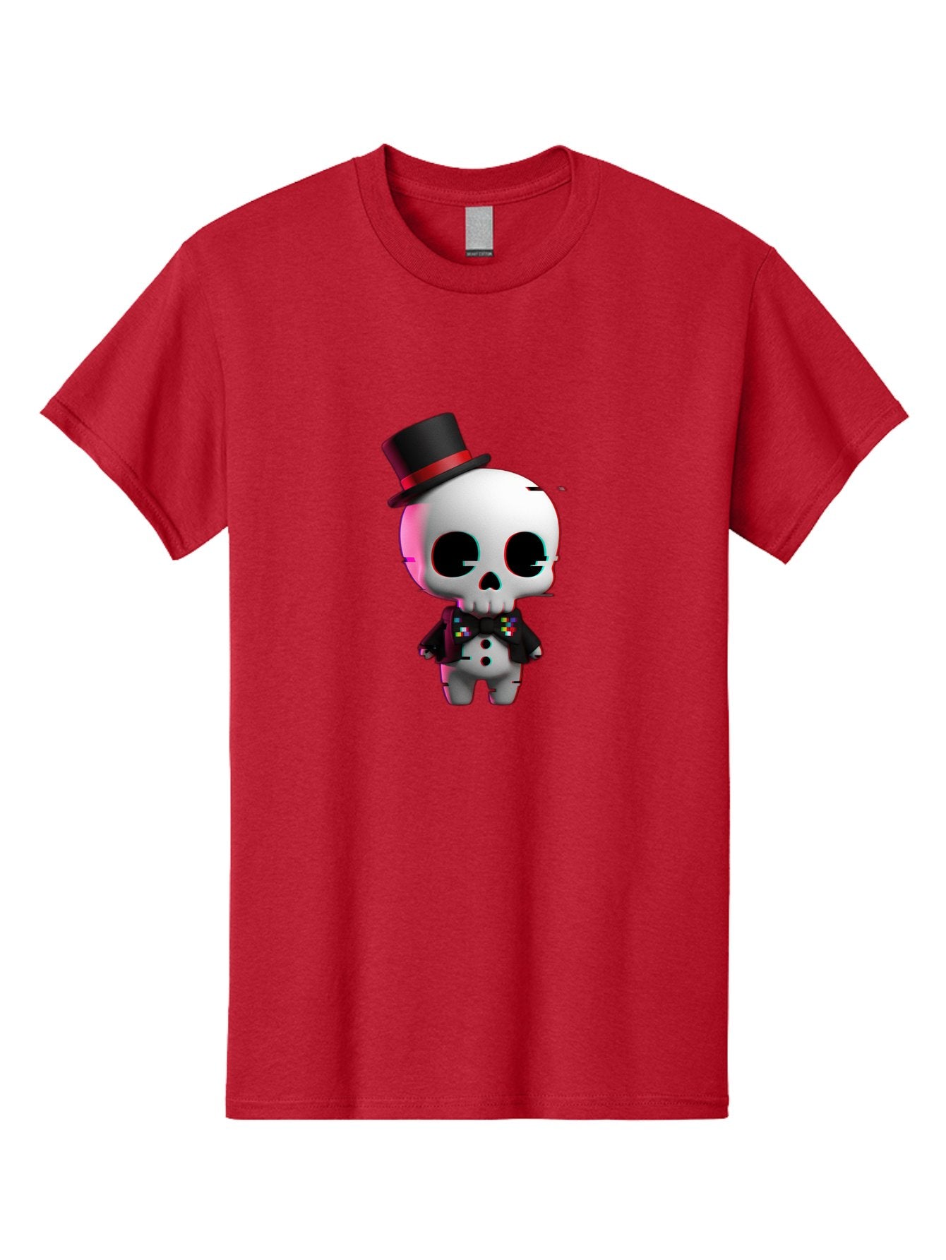 Skull-With-Top-Hat-And-Bow-Tie-1 Men'S Graphic Tee, 100% Cotton, Comfortable Casual Summer Wear, Machine Washable, 3D Rendered Skull, Top Hat And Bow Tie, Gothic Style, Digital Art, Skeleton Character, Colorful Bow Tie, Black Hat, Spooky Chic, Bad623 9
