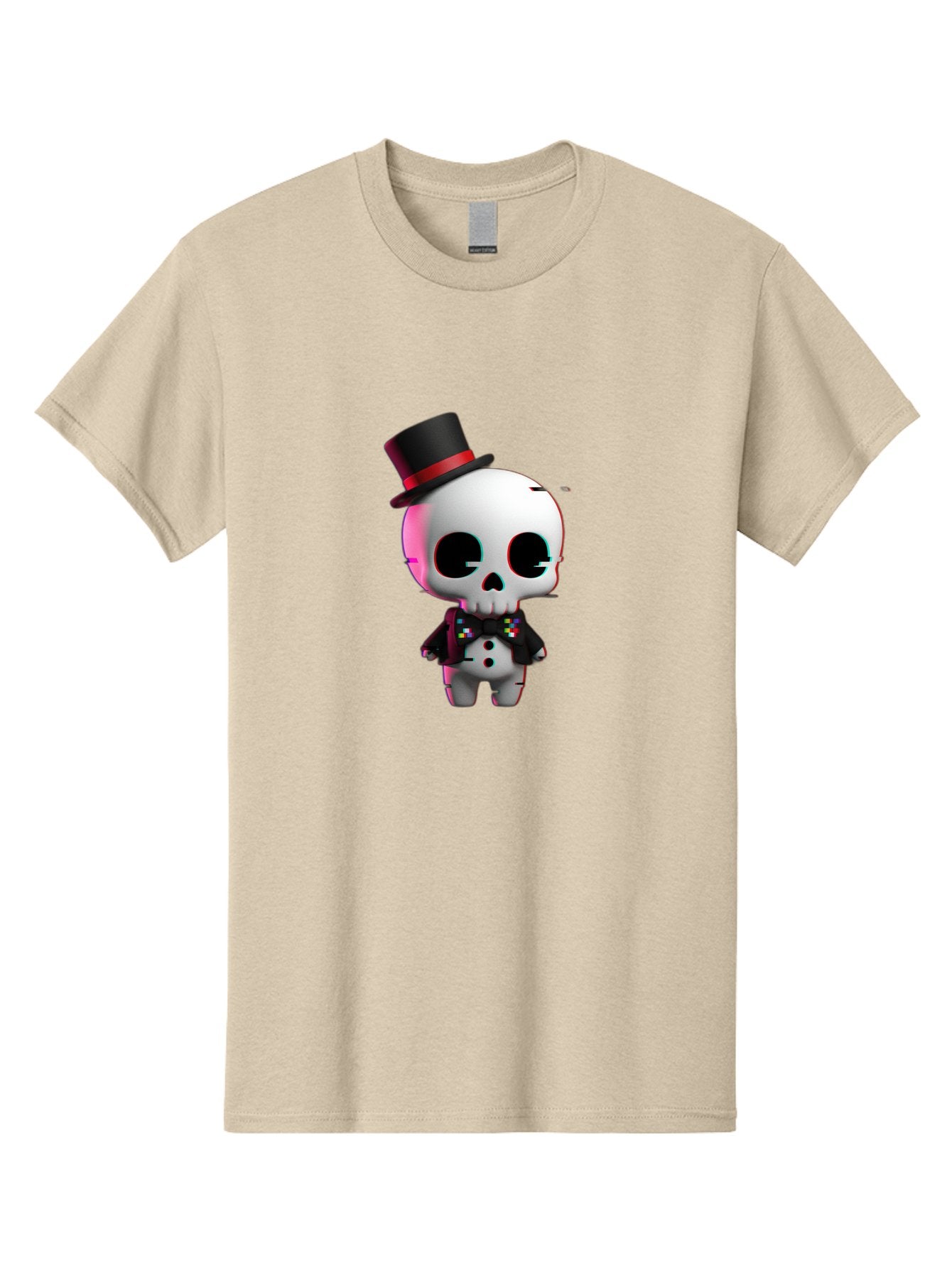 Skull-With-Top-Hat-And-Bow-Tie-1 Men'S Graphic Tee, 100% Cotton, Comfortable Casual Summer Wear, Machine Washable, 3D Rendered Skull, Top Hat And Bow Tie, Gothic Style, Digital Art, Skeleton Character, Colorful Bow Tie, Black Hat, Spooky Chic, Bad623 10