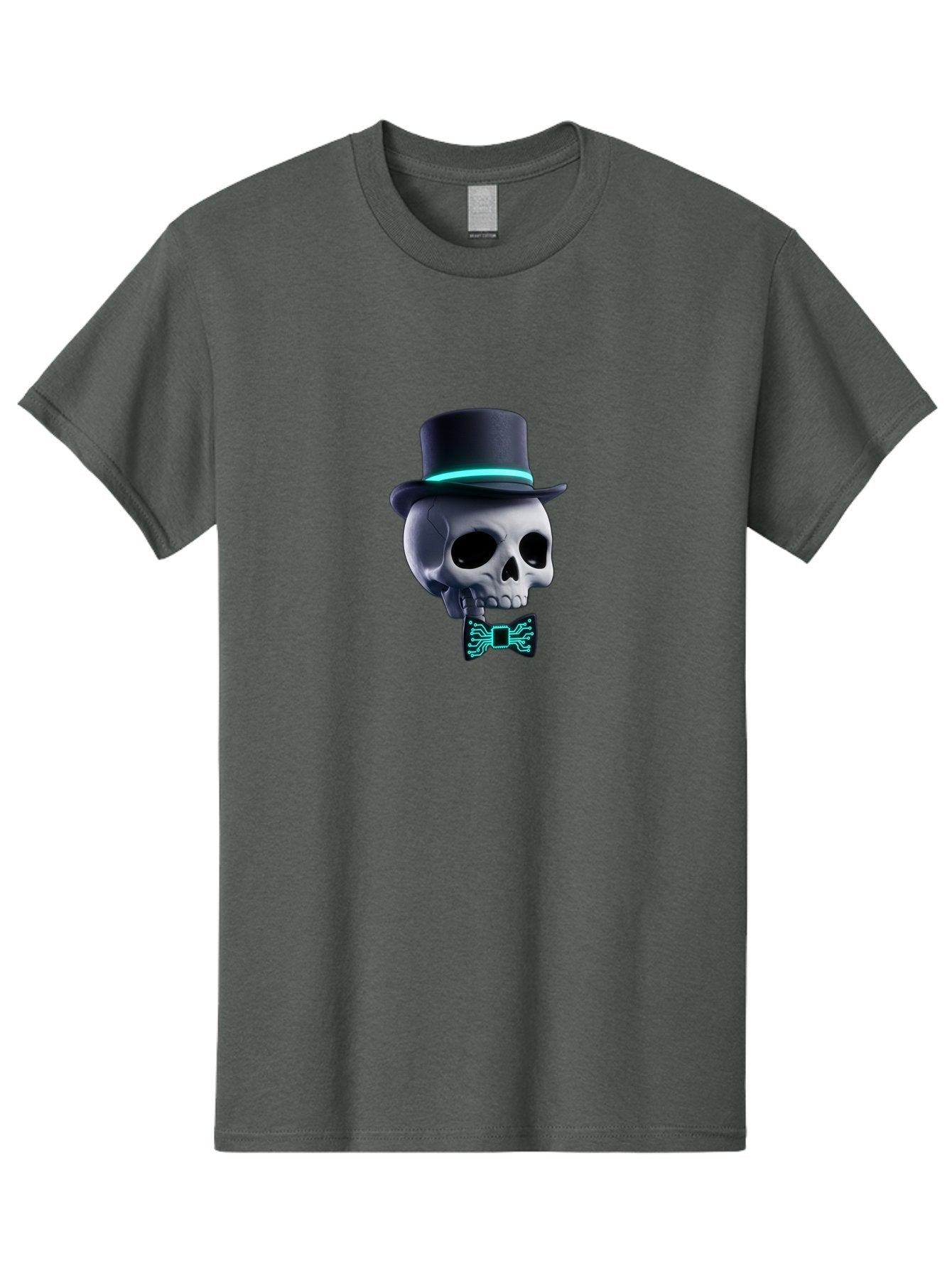 Skull-With-Top-Hat-And-Bow-Tie-2 Men'S Graphic Tee, 100% Cotton, Comfortable Casual Summer Wear, Machine Washable, Skull With Top Hat, Cyberpunk Style, Futuristic, Circuit Board, Bow Tie, Glowing Neon, Tech-Inspired Art, Gothic Chic, Bad624 5